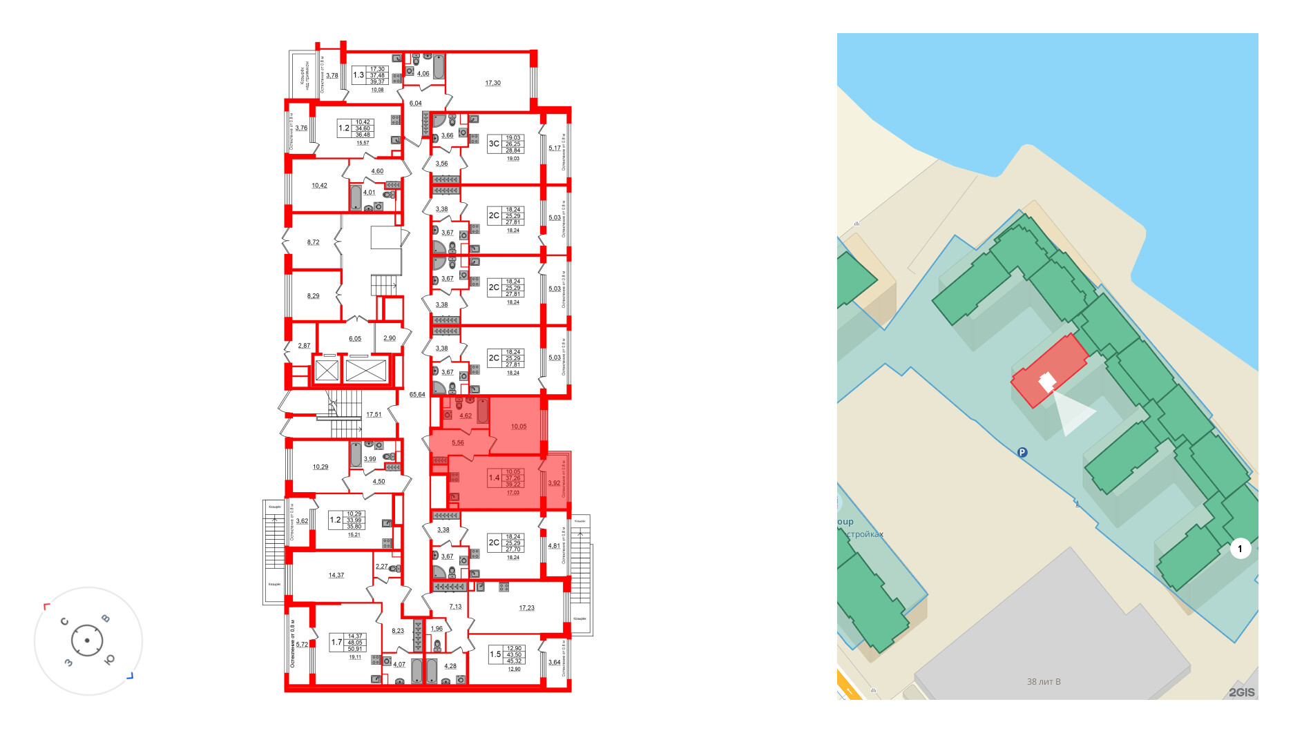 Квартира в ЖК Astra Marine, 1 комнатная, 37.26 м², 1 этаж