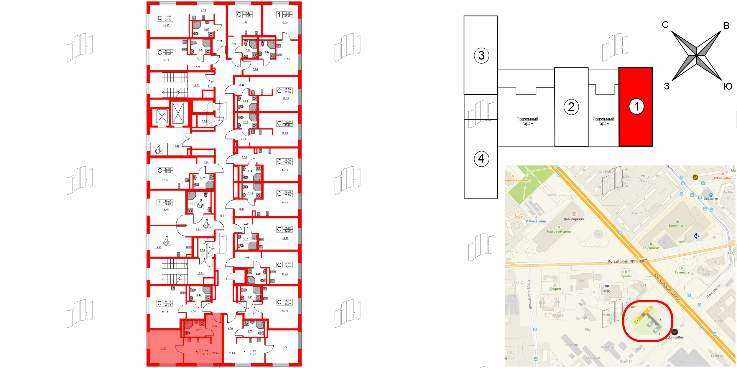 Апартаменты в ЖК «Авеню Апарт Пулково», 1 комнатные, 30.15 м², 8 этаж