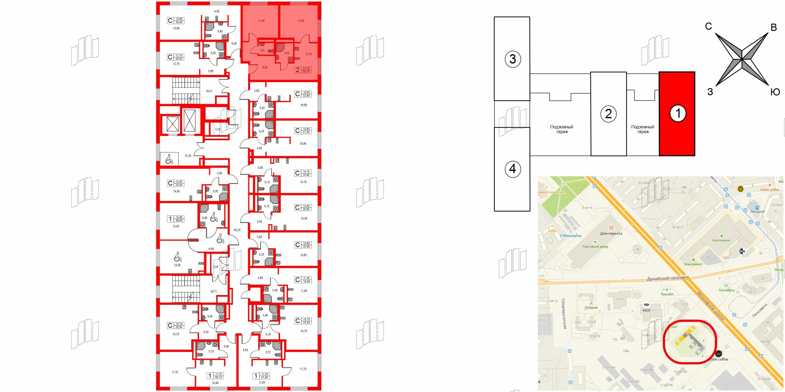 Апартаменты в ЖК Avenue Apart Pulkovo, 2 комнатные, 50.09 м², 10 этаж