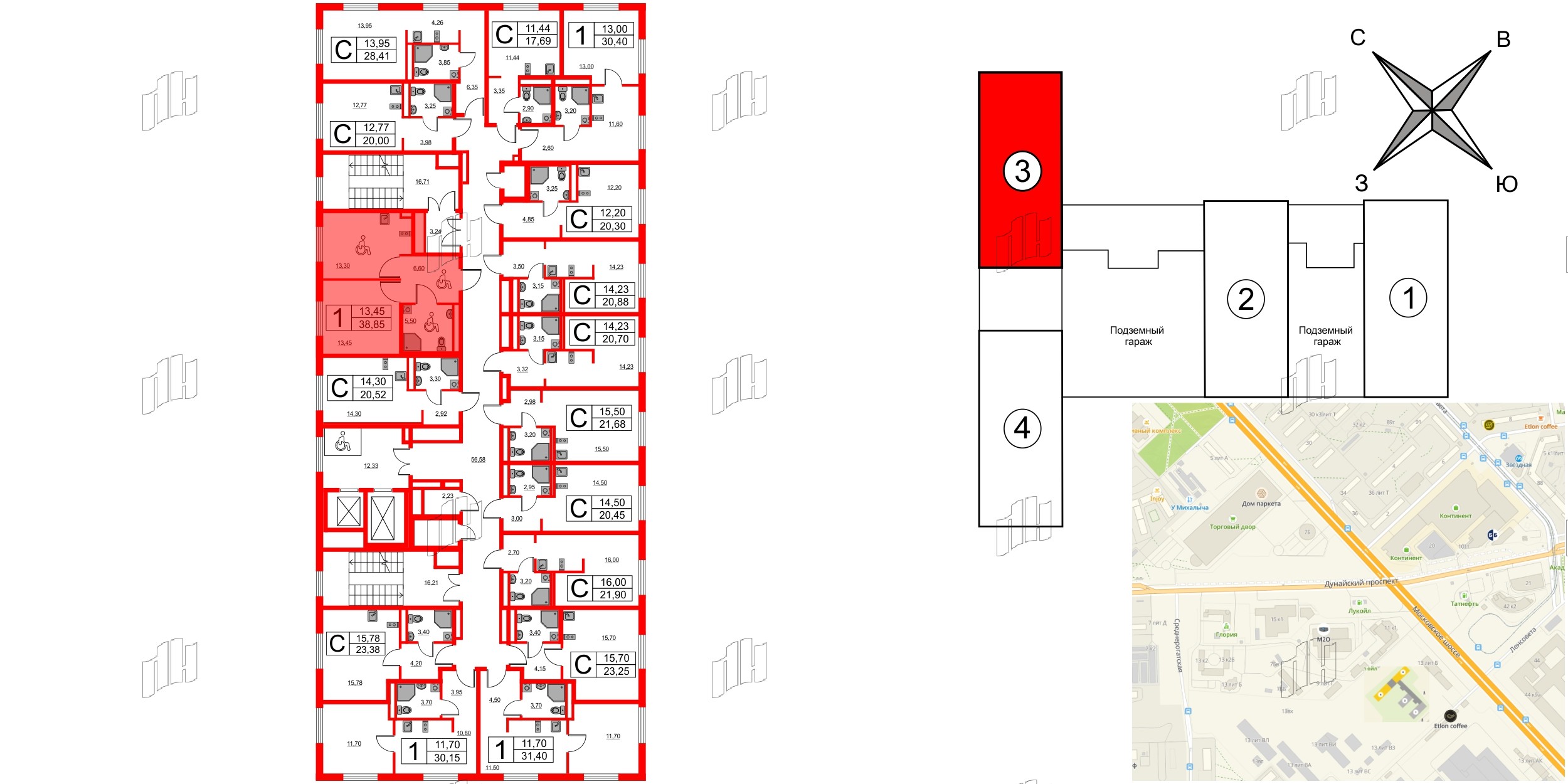 Апартаменты в ЖК «Авеню Апарт Пулково», 1 комнатные, 38.85 м², 12 этаж
