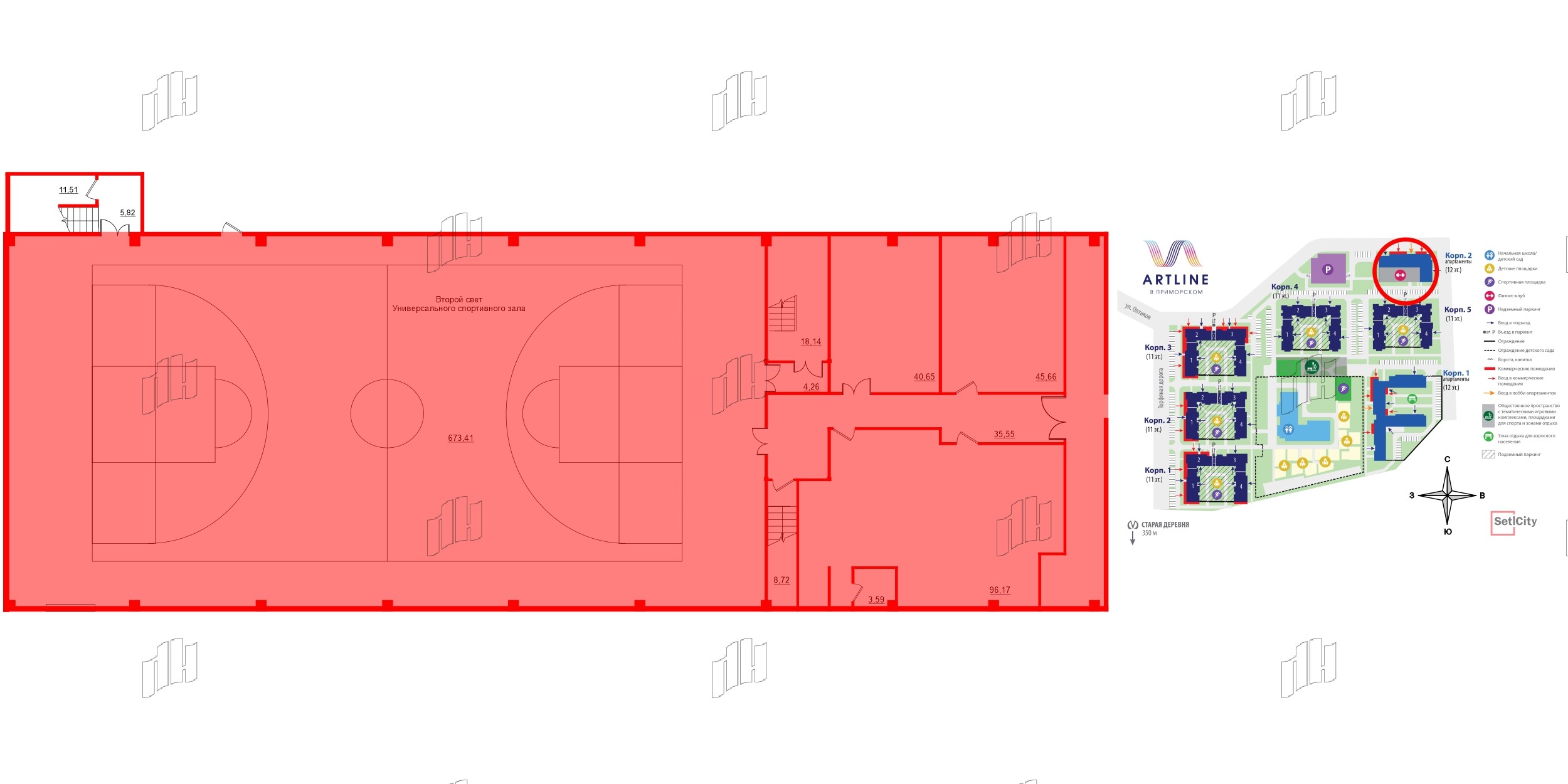 Помещение в ЖК ArtLine в Приморском, 2290.6 м², 1 этаж