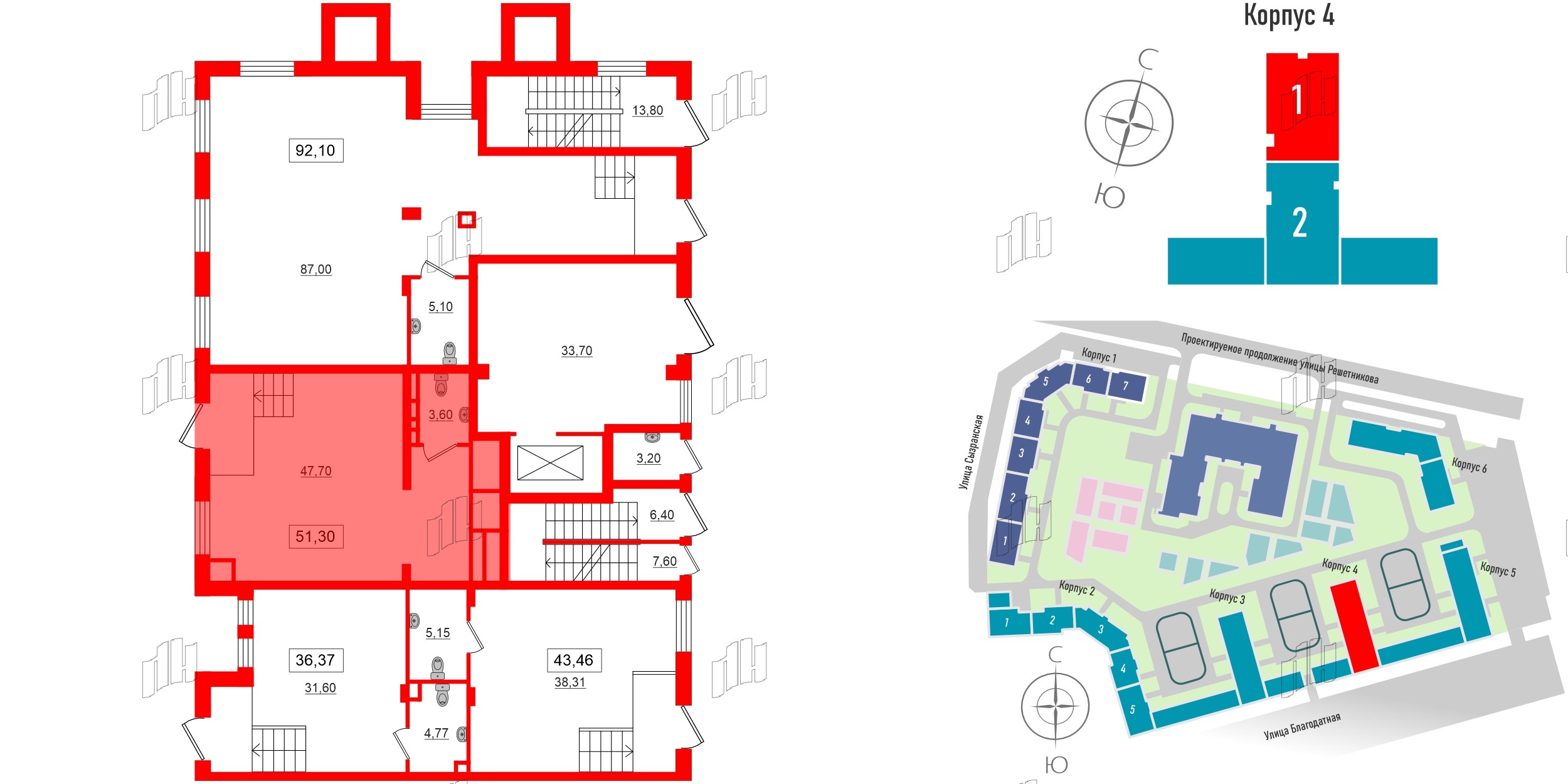 Помещение в ЖК ID Park Pobedy, 51.3 м², 1 этаж