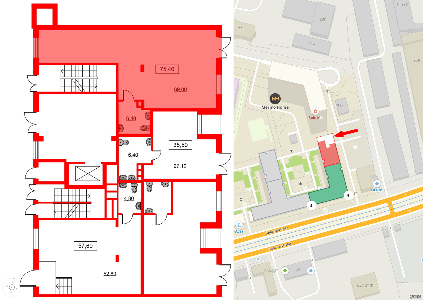 Помещение в ЖК ID Park Pobedy, 75.4 м², 1 этаж