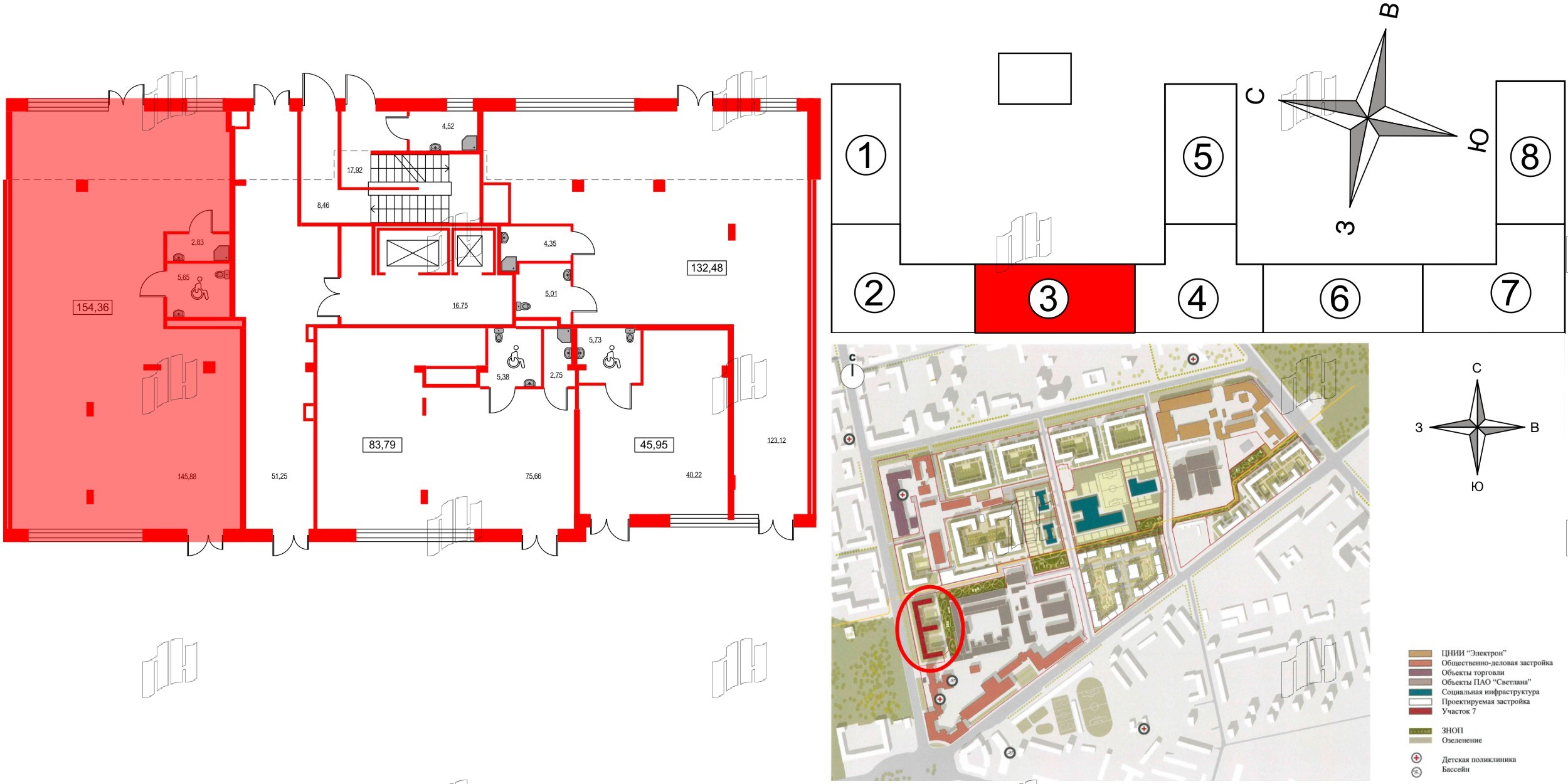 Помещение в ЖК ID Светлановский, 154.8 м², 1 этаж