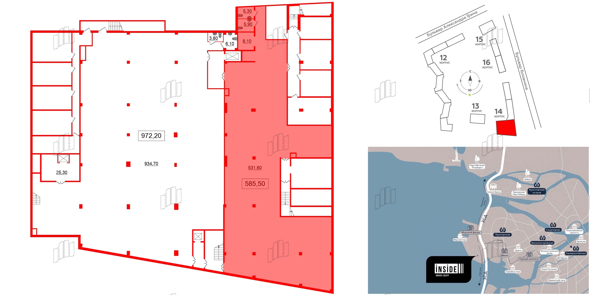 Помещение в ЖК БЦ INSIDE, 585.5 м²
