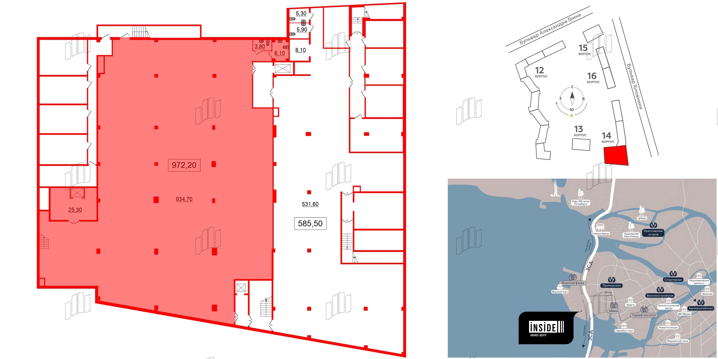 Помещение в ЖК БЦ INSIDE, 972.2 м²