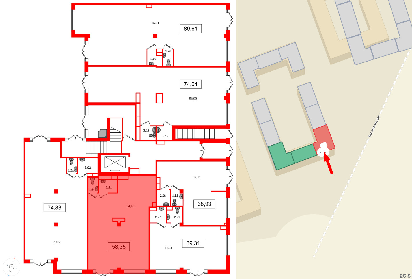 Помещение в ЖК Дубровский, 58.35 м², 1 этаж