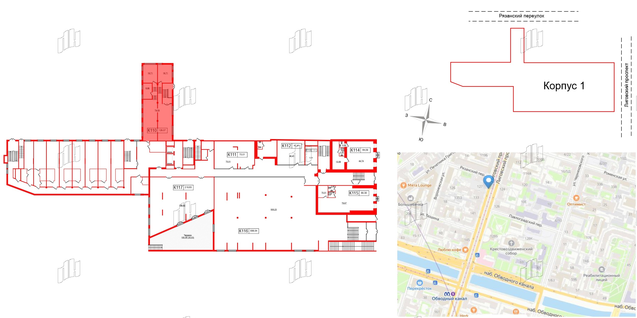 Помещение в ЖК Клубный дом Лиговский,127, 129.07 м², 1 этаж