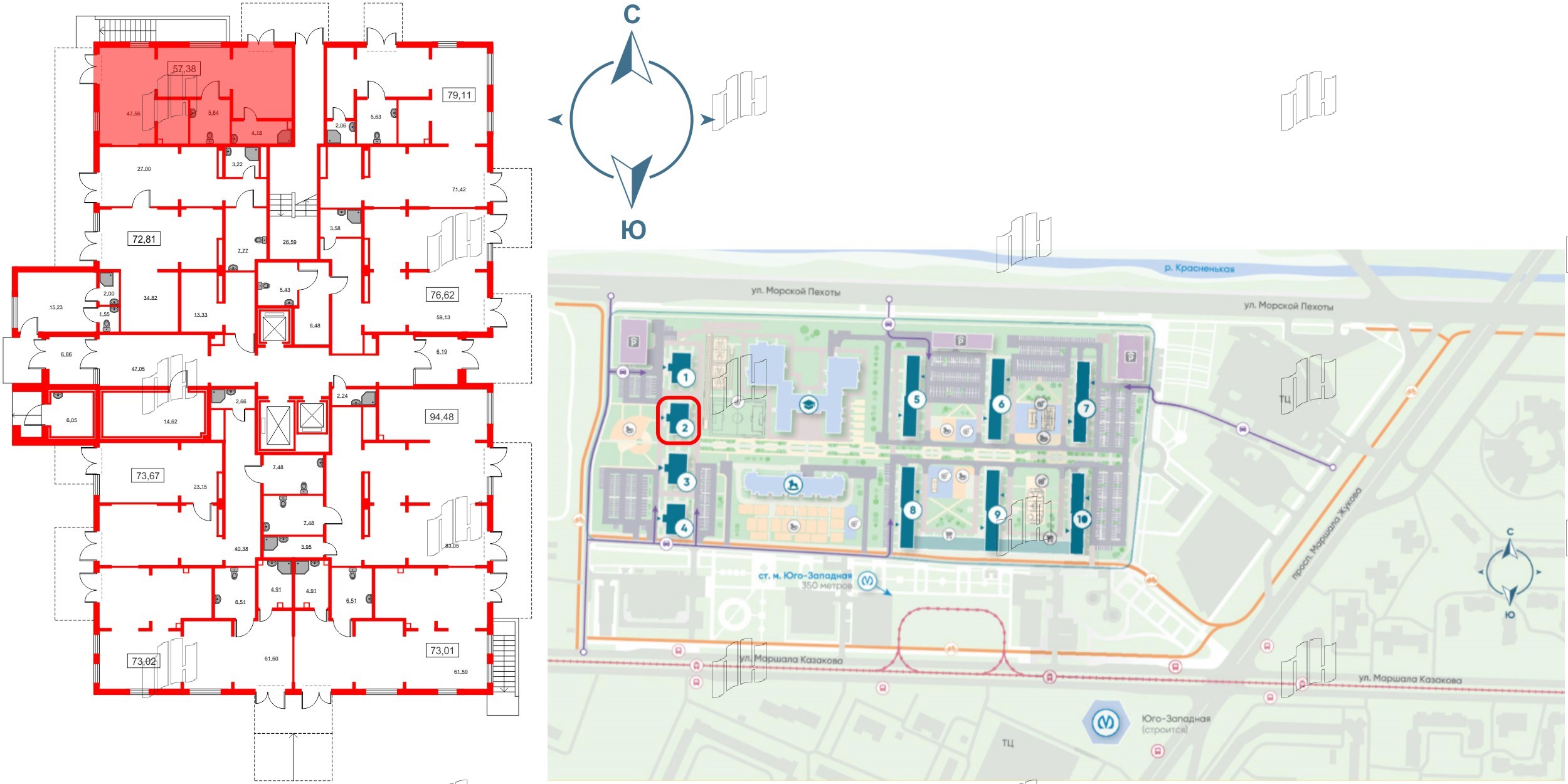 Помещение в ЖК Морская миля, 56 м², 1 этаж