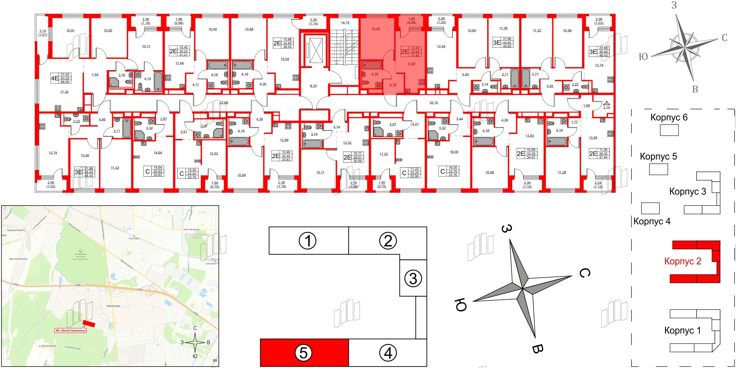 Квартира в ЖК GloraX Новоселье, 1 комнатная, 31.66 м², 9 этаж