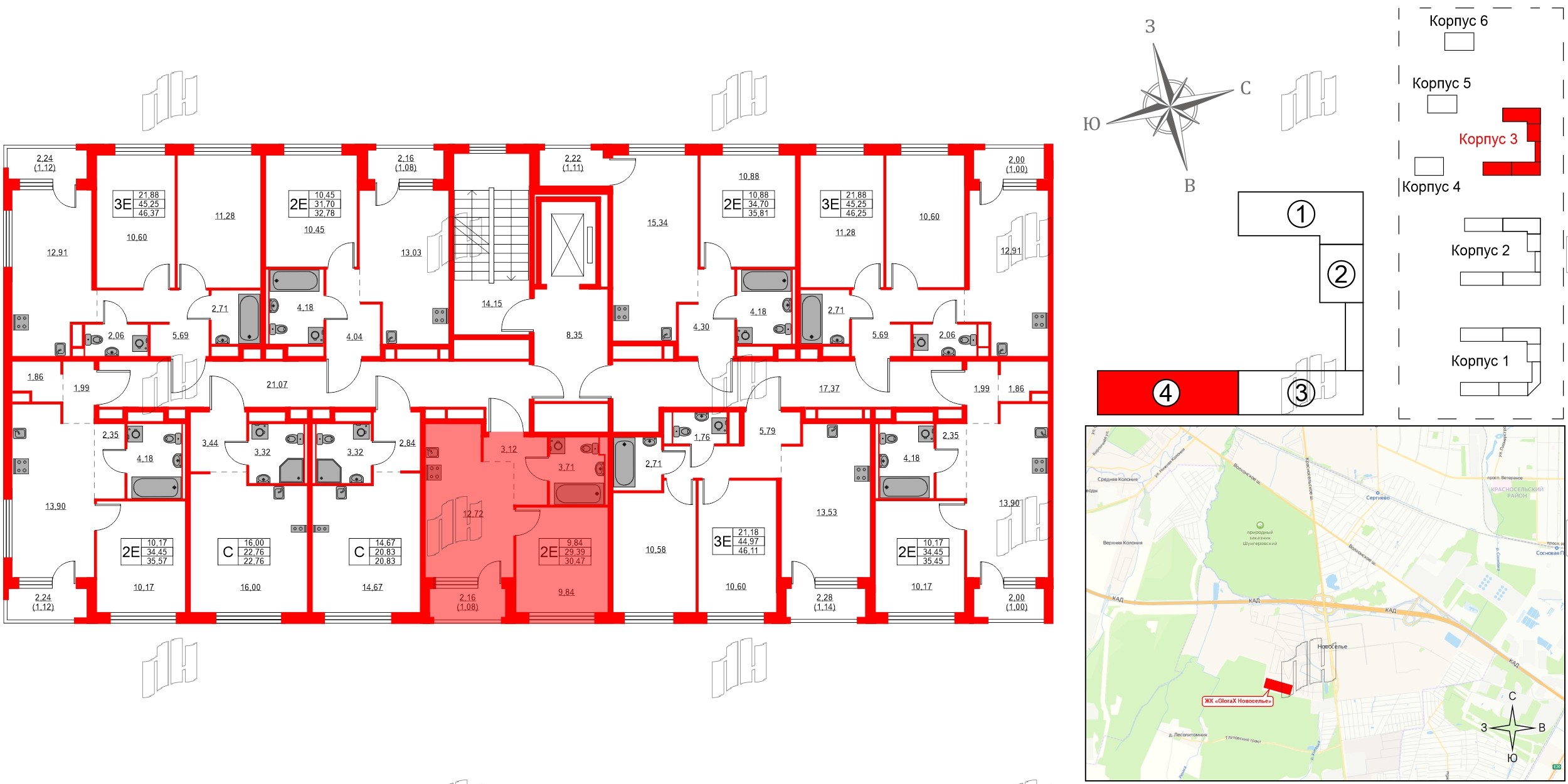 Квартира в ЖК GloraX Новоселье, 1 комнатная, 30.47 м², 6 этаж