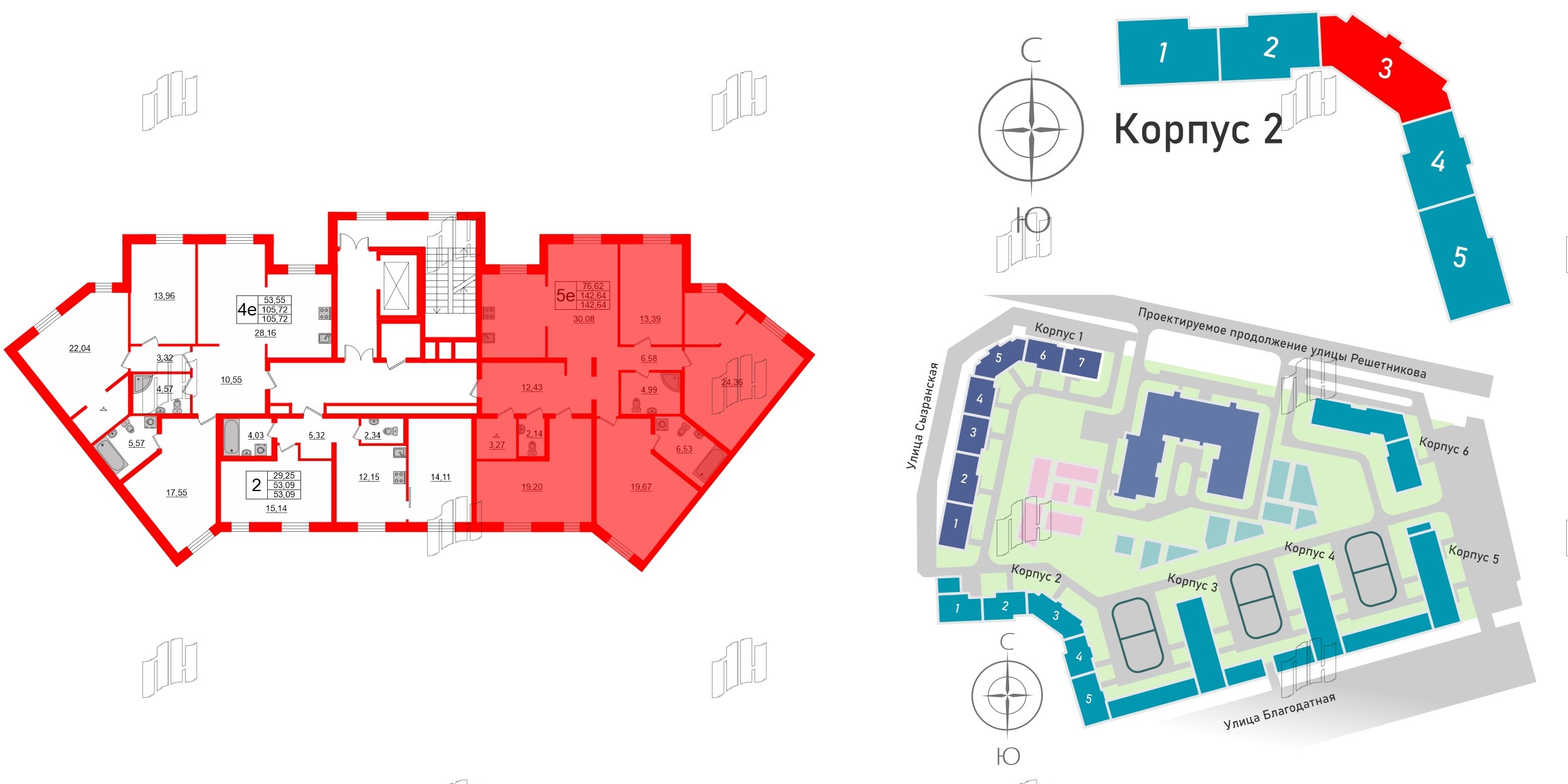 Квартира в ЖК ID Парк Победы, 4 комнатная, 142.64 м², 2 этаж