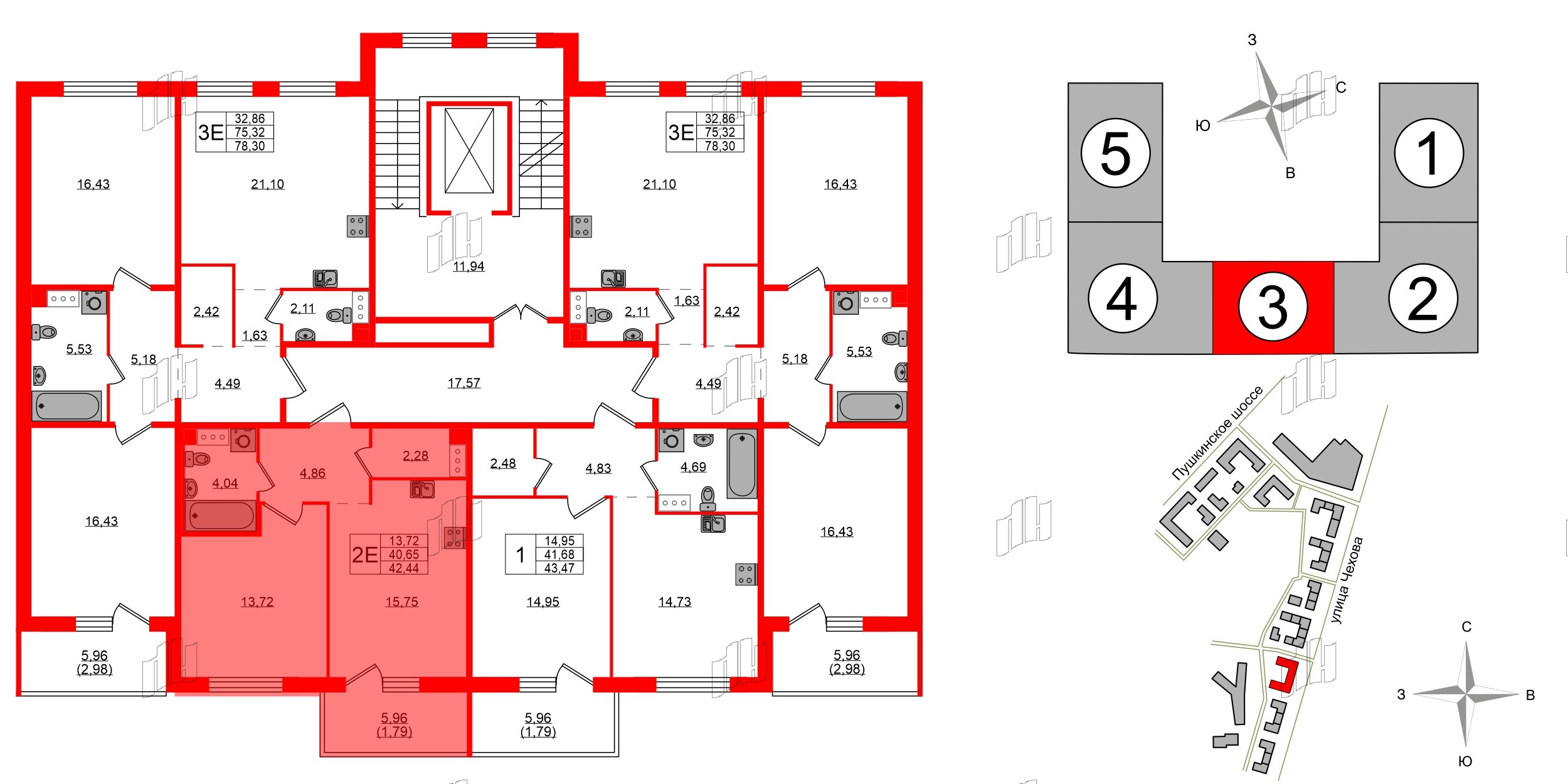 Квартира в ЖК «IQ», 1 комнатная, 41.8 м², 3 этаж