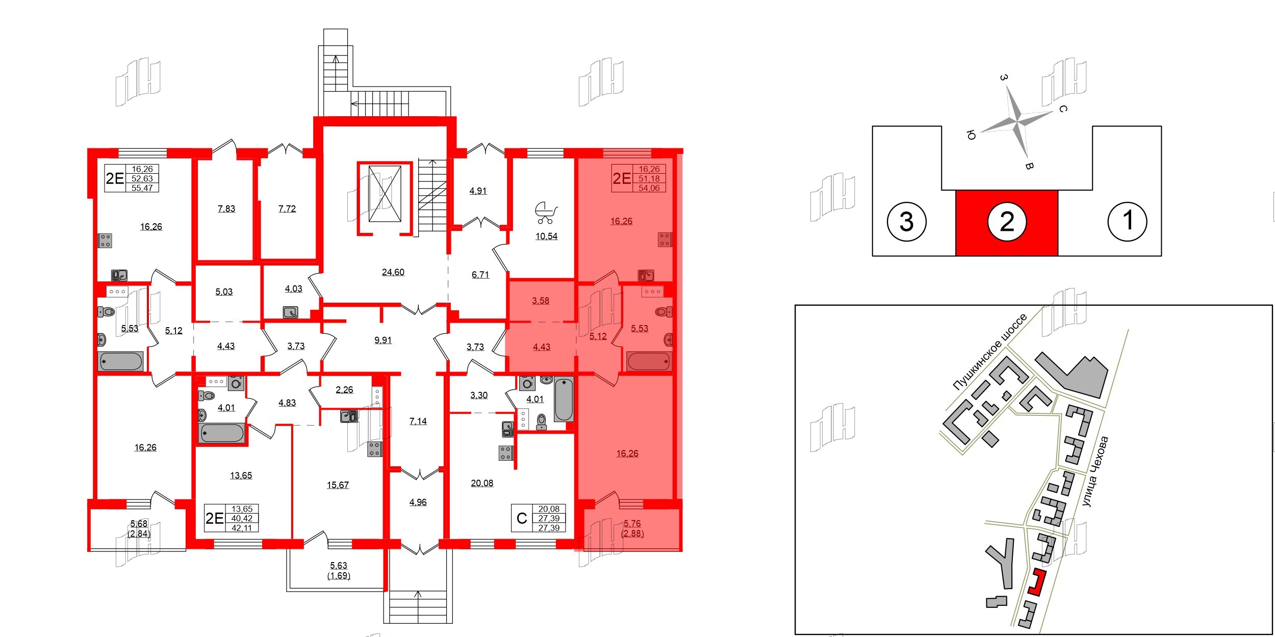 Квартира в ЖК «IQ», 1 комнатная, 53.4 м², 1 этаж