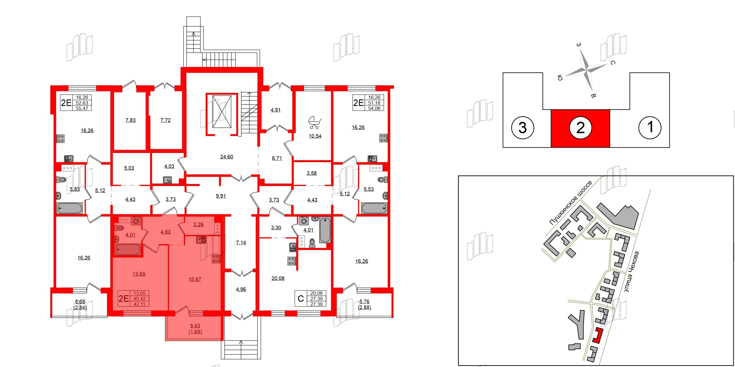 Квартира в ЖК «IQ», 1 комнатная, 41.6 м², 1 этаж
