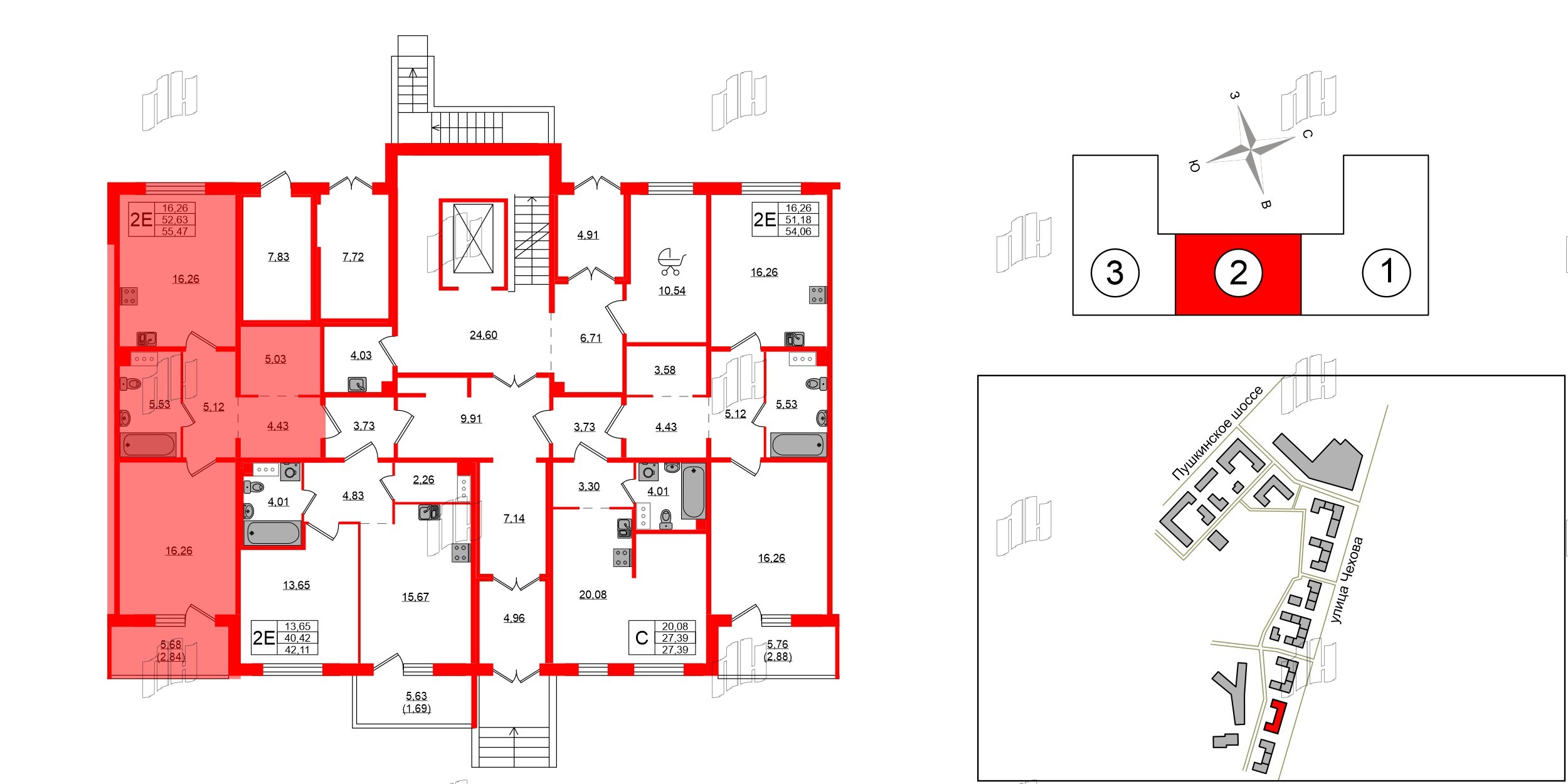 Квартира в ЖК «IQ», 1 комнатная, 54.9 м², 1 этаж