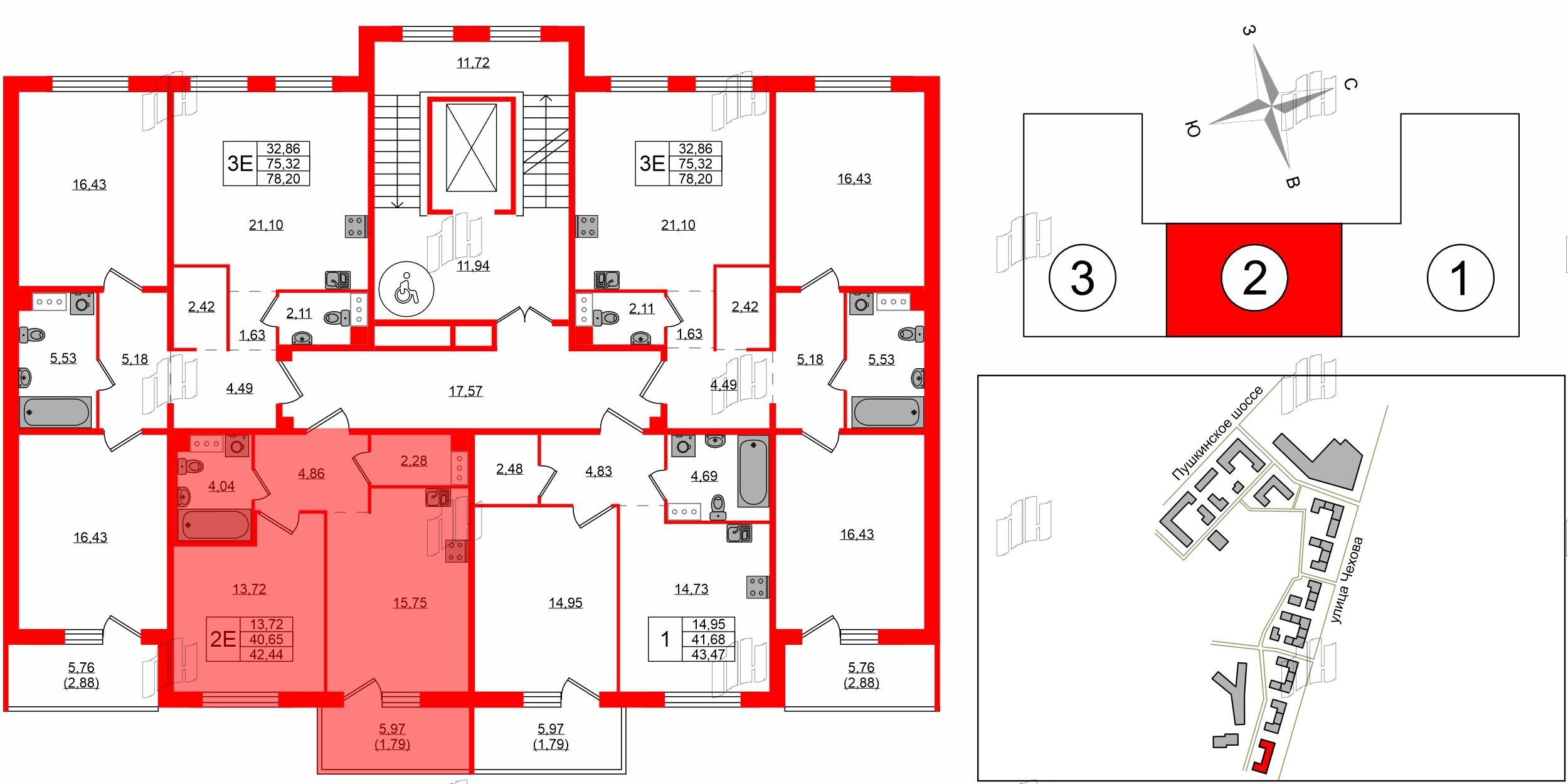 Квартира в ЖК «IQ», 1 комнатная, 42 м², 2 этаж