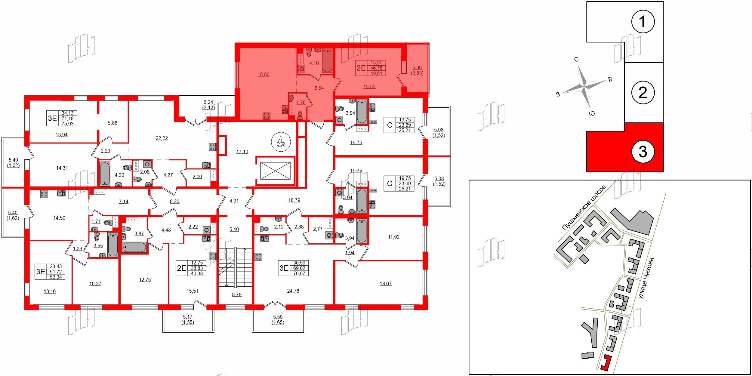 Квартира в ЖК «IQ», 1 комнатная, 49 м², 3 этаж