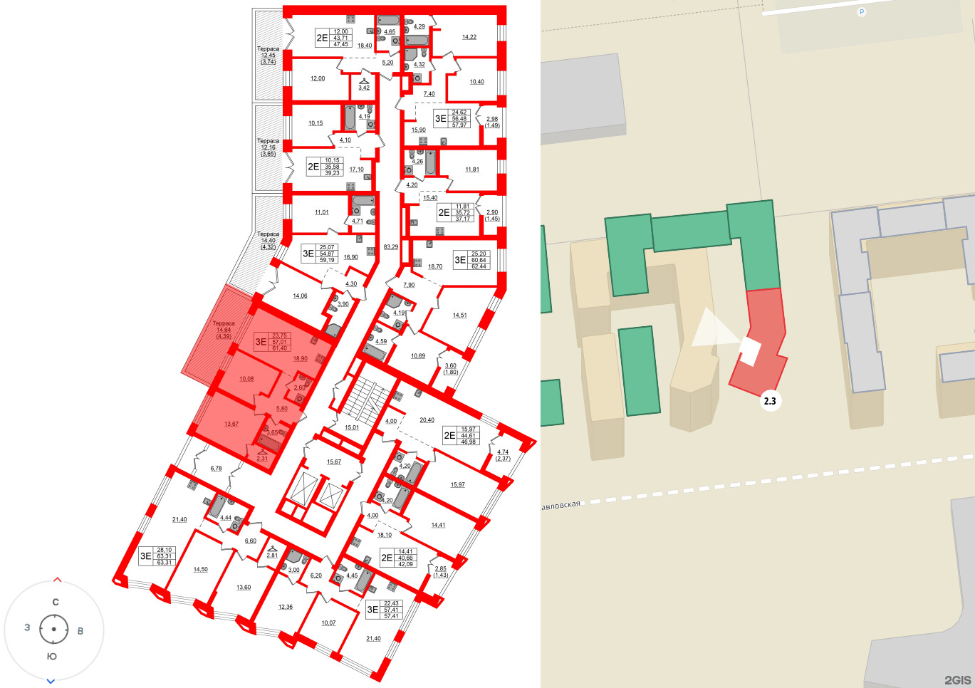 Квартира в ЖК «Новый Питер», 2 комнатная, 61.4 м², 2 этаж