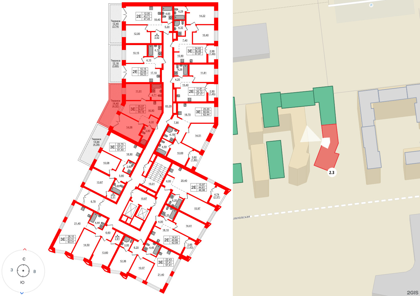 Квартира в ЖК «Новый Питер», 2 комнатная, 59.19 м², 2 этаж