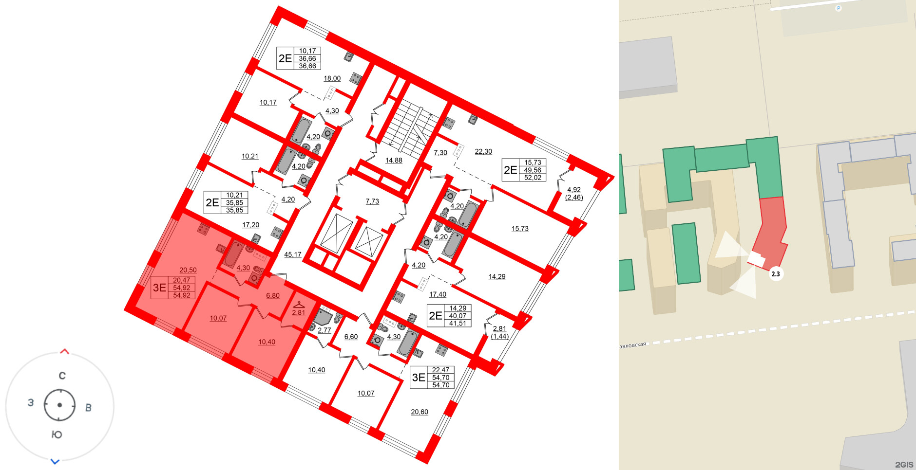 Квартира в ЖК NEWПИТЕР, 2 комнатная, 54.92 м², 9 этаж