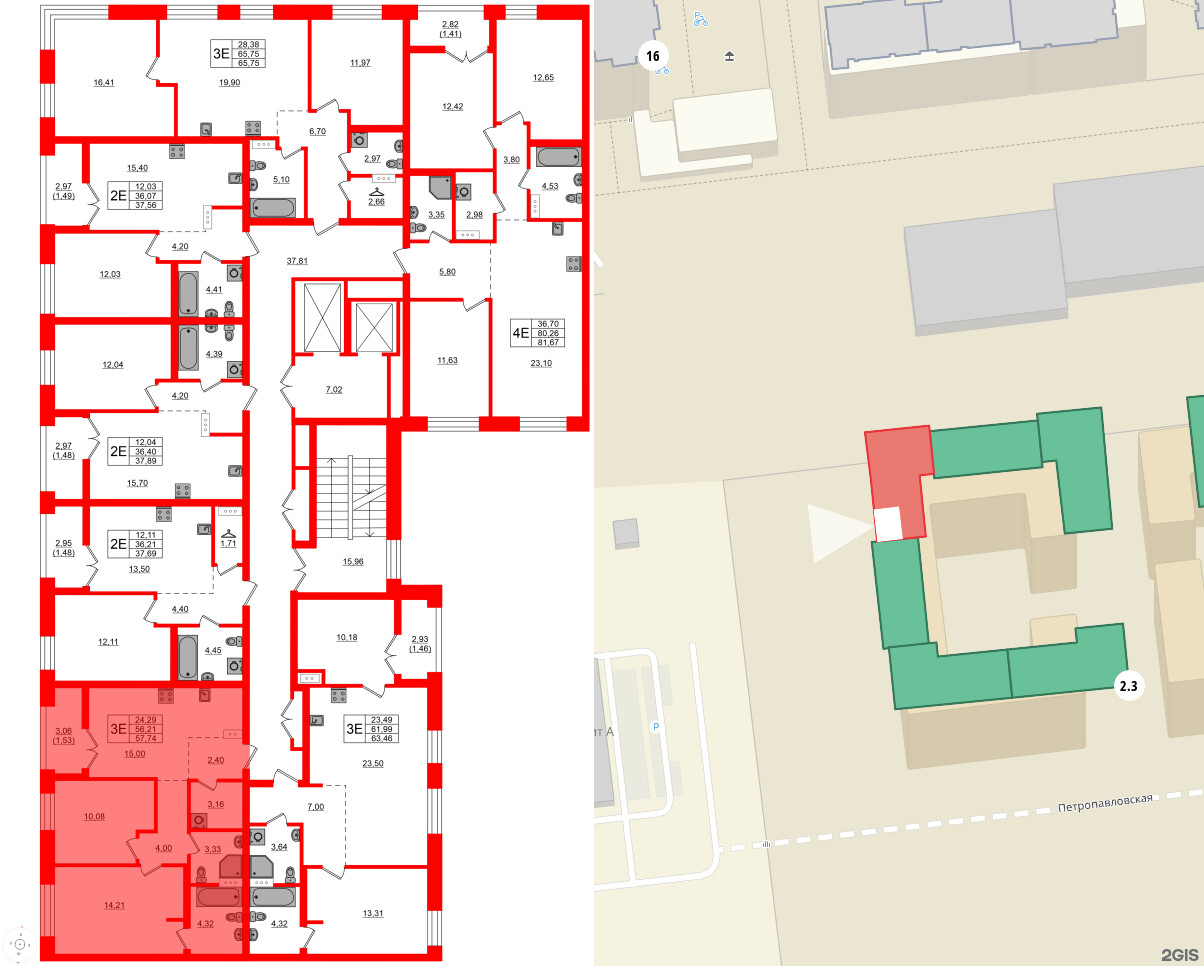 Квартира в ЖК NEWПИТЕР, 2 комнатная, 57.74 м², 3 этаж
