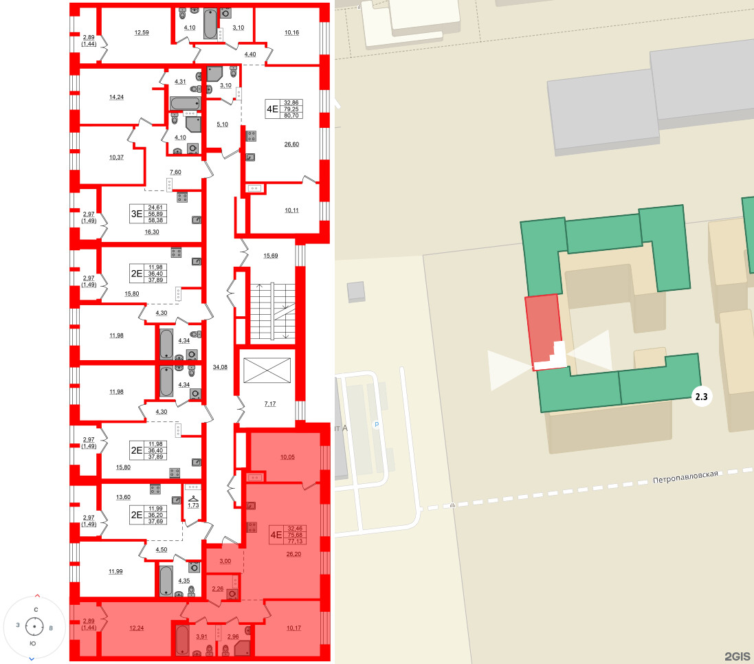 Квартира в ЖК NEWПИТЕР, 3 комнатная, 77.13 м², 9 этаж
