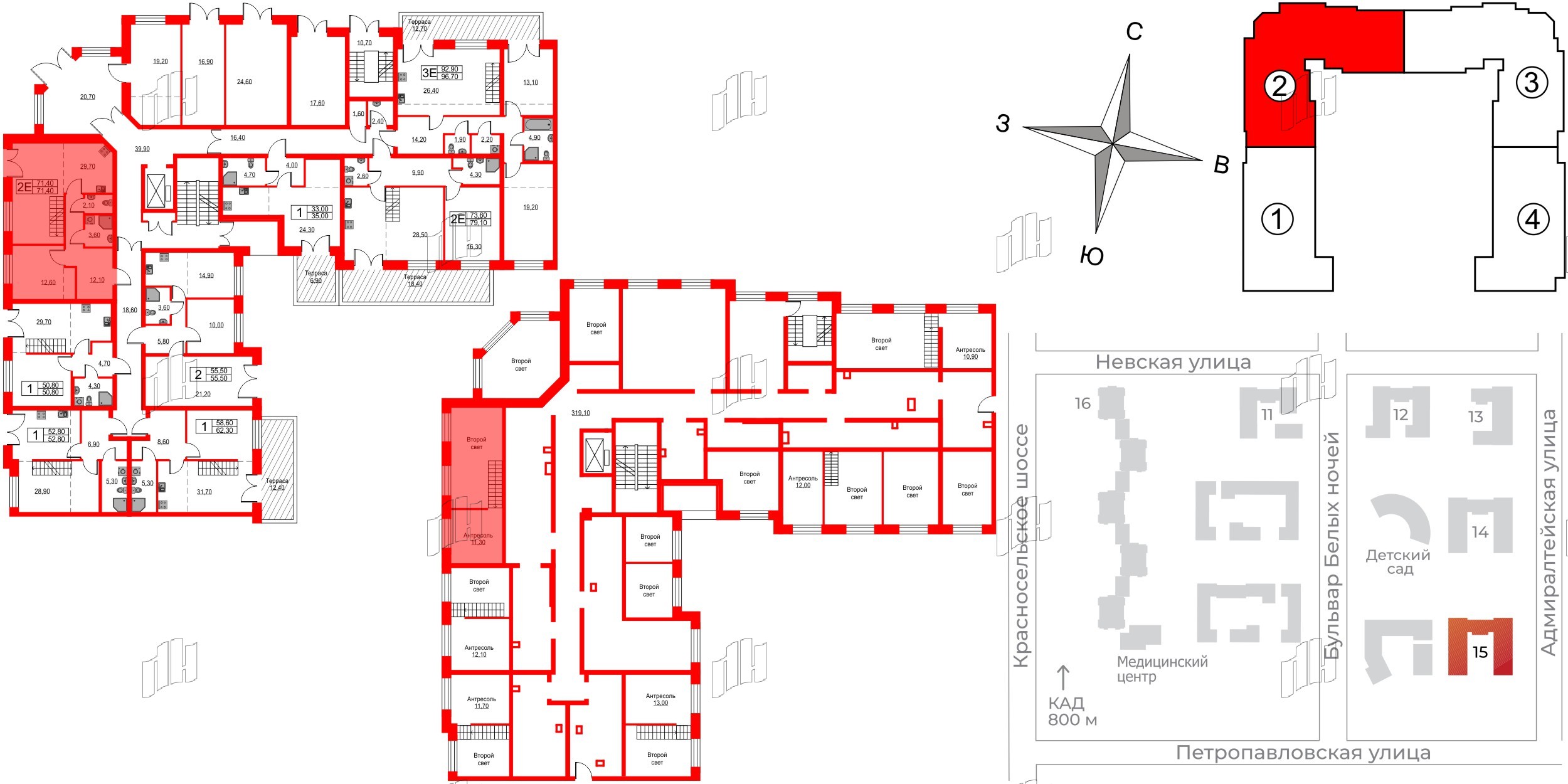Квартира в ЖК NEWПИТЕР, 1 комнатная, 71.4 м², 1 этаж