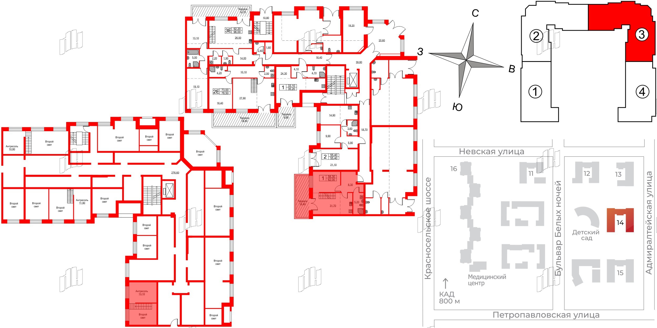 Квартира в ЖК NEWПИТЕР, 1 комнатная, 62 м², 1 этаж