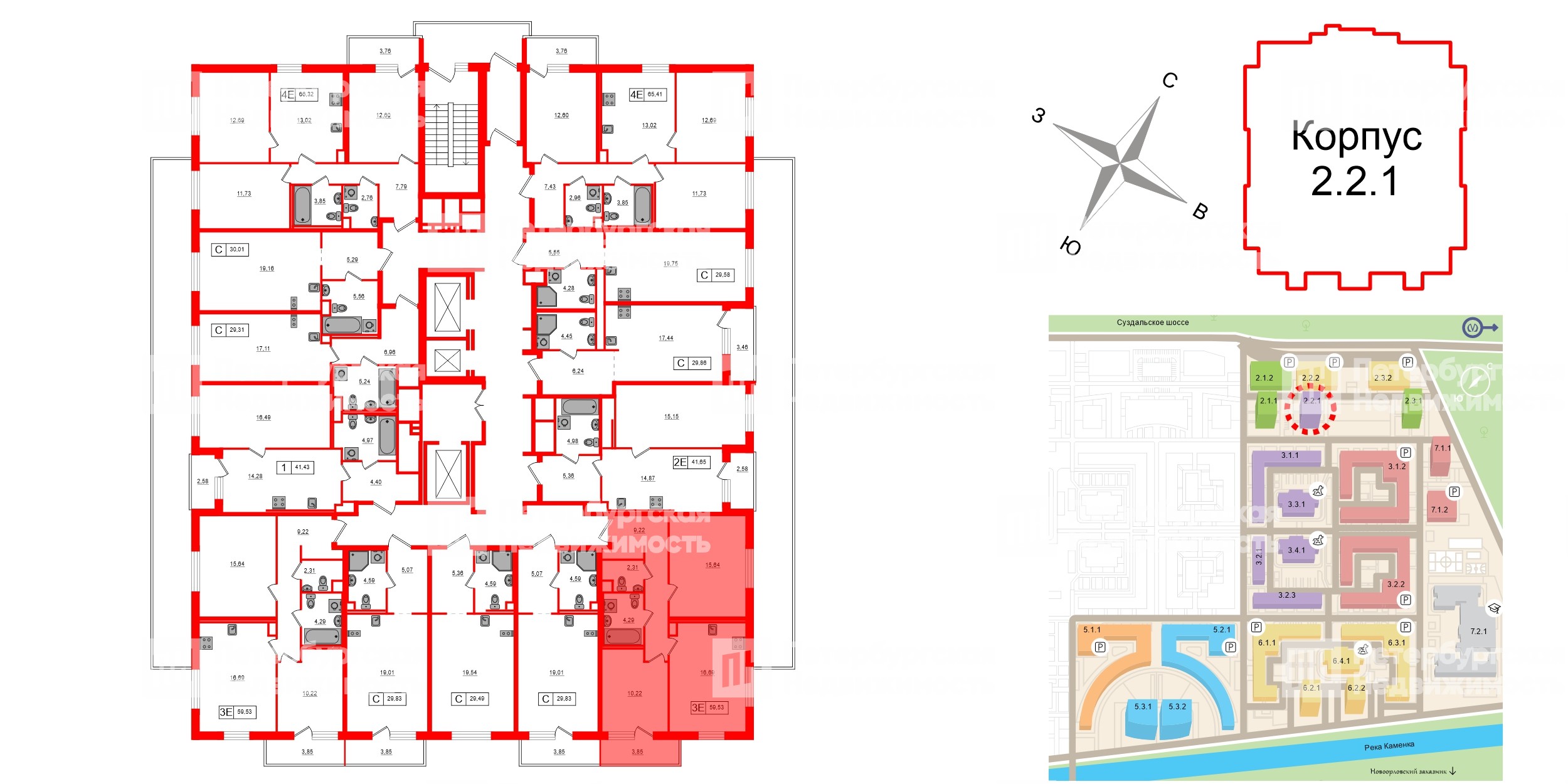 Квартира в ЖК 'OKLA', 2 комнатная, 59.53 м², 2 этаж