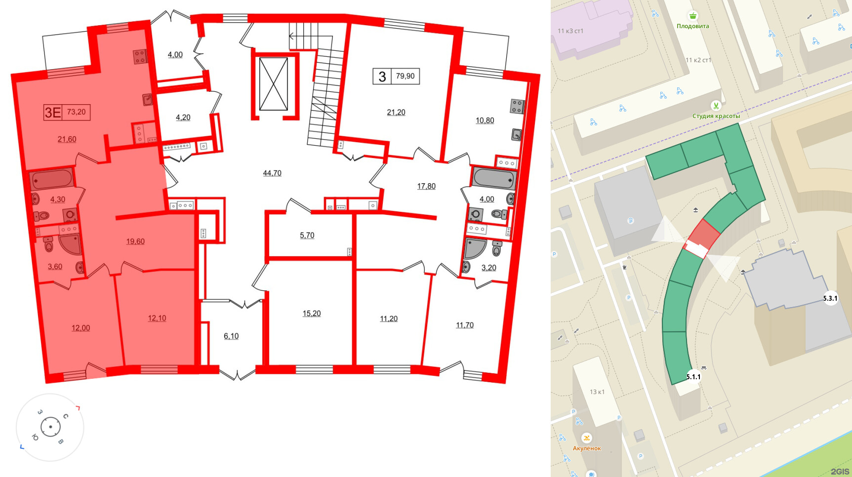 Квартира в ЖК 'OKLA', 2 комнатная, 72.15 м², 1 этаж