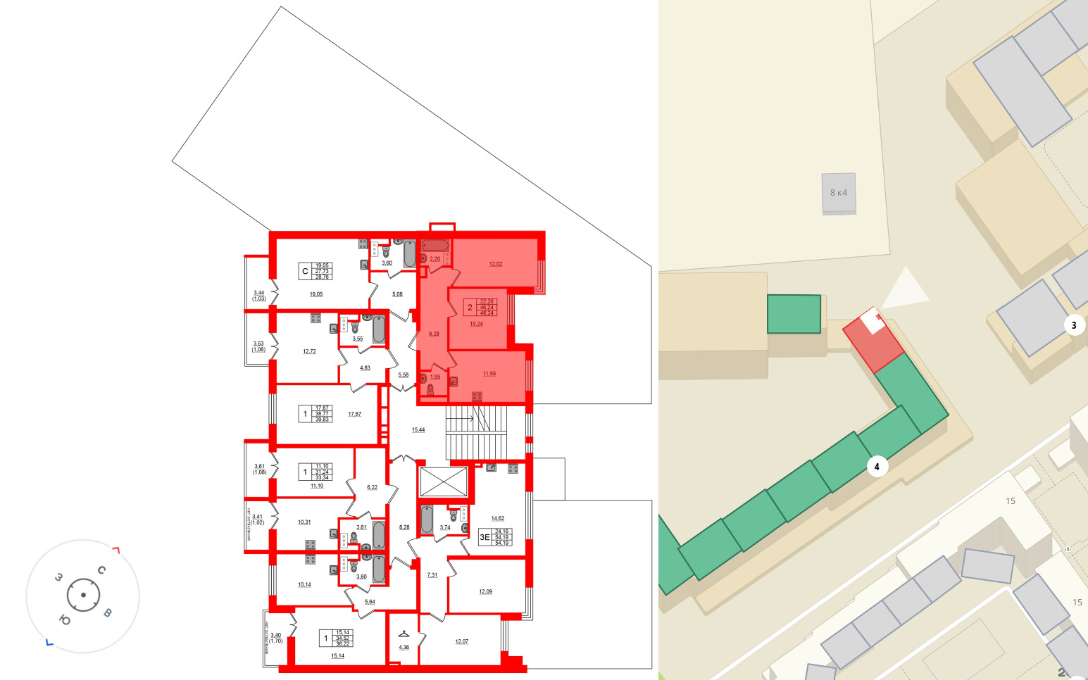 Квартира в ЖК Сертолово Парк, 2 комнатная, 46.24 м², 2 этаж