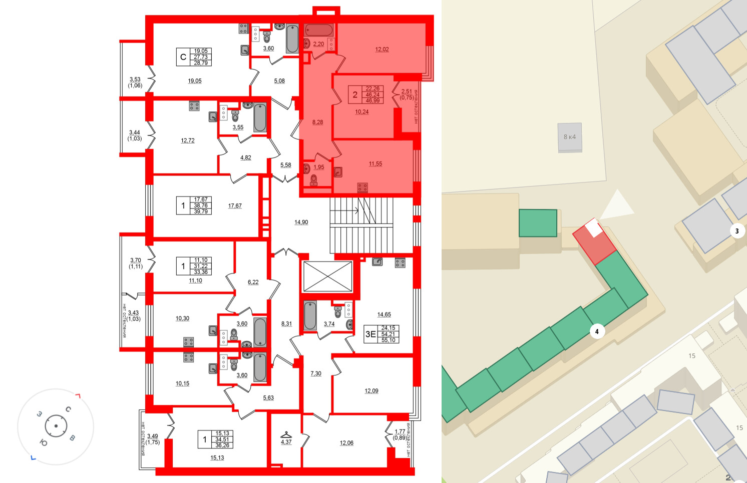 Квартира в ЖК Сертолово Парк, 2 комнатная, 46.99 м², 5 этаж