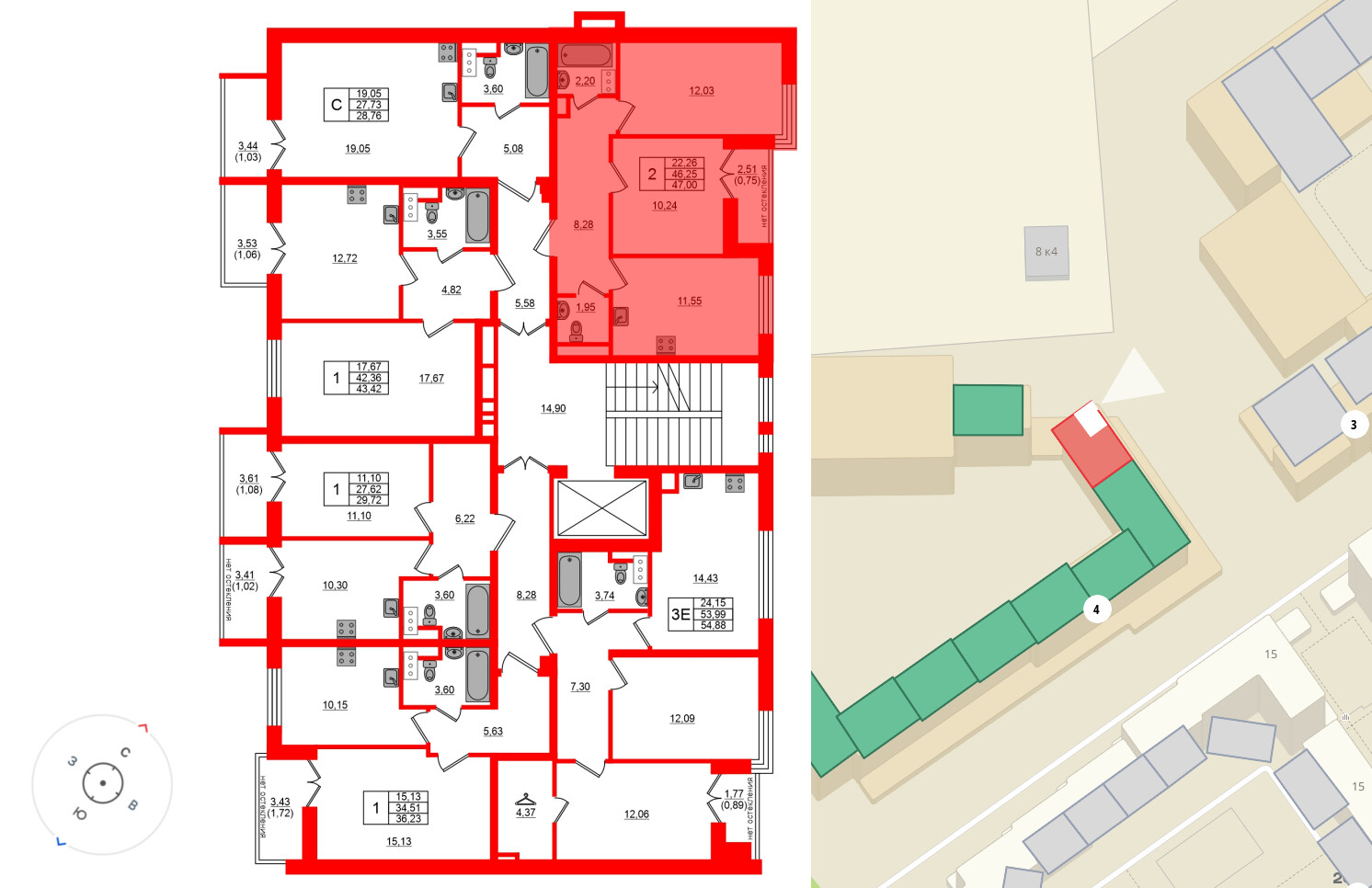 Квартира в ЖК Сертолово Парк, 2 комнатная, 47 м², 8 этаж