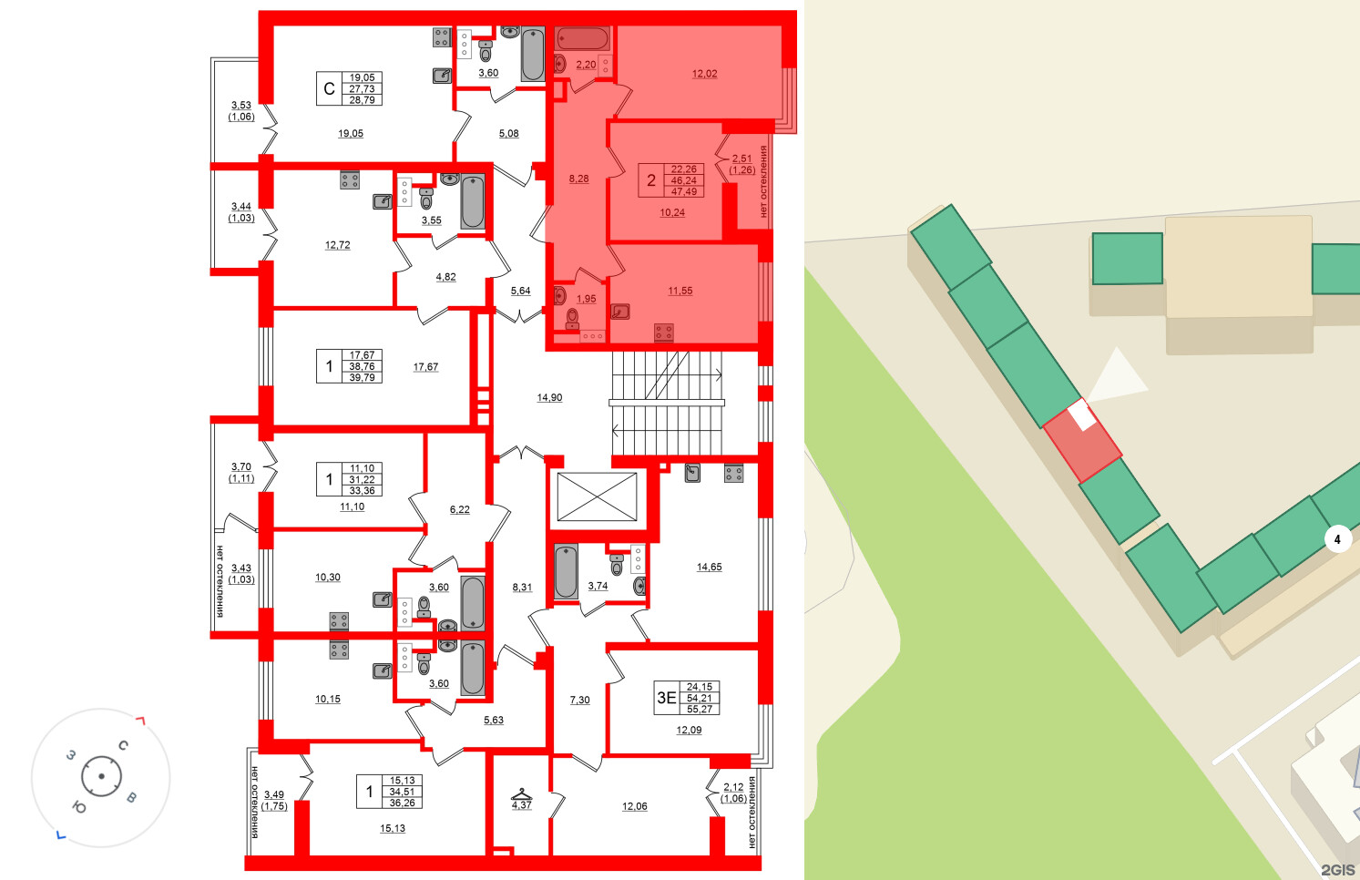 Квартира в ЖК Сертолово Парк, 2 комнатная, 47.49 м², 7 этаж