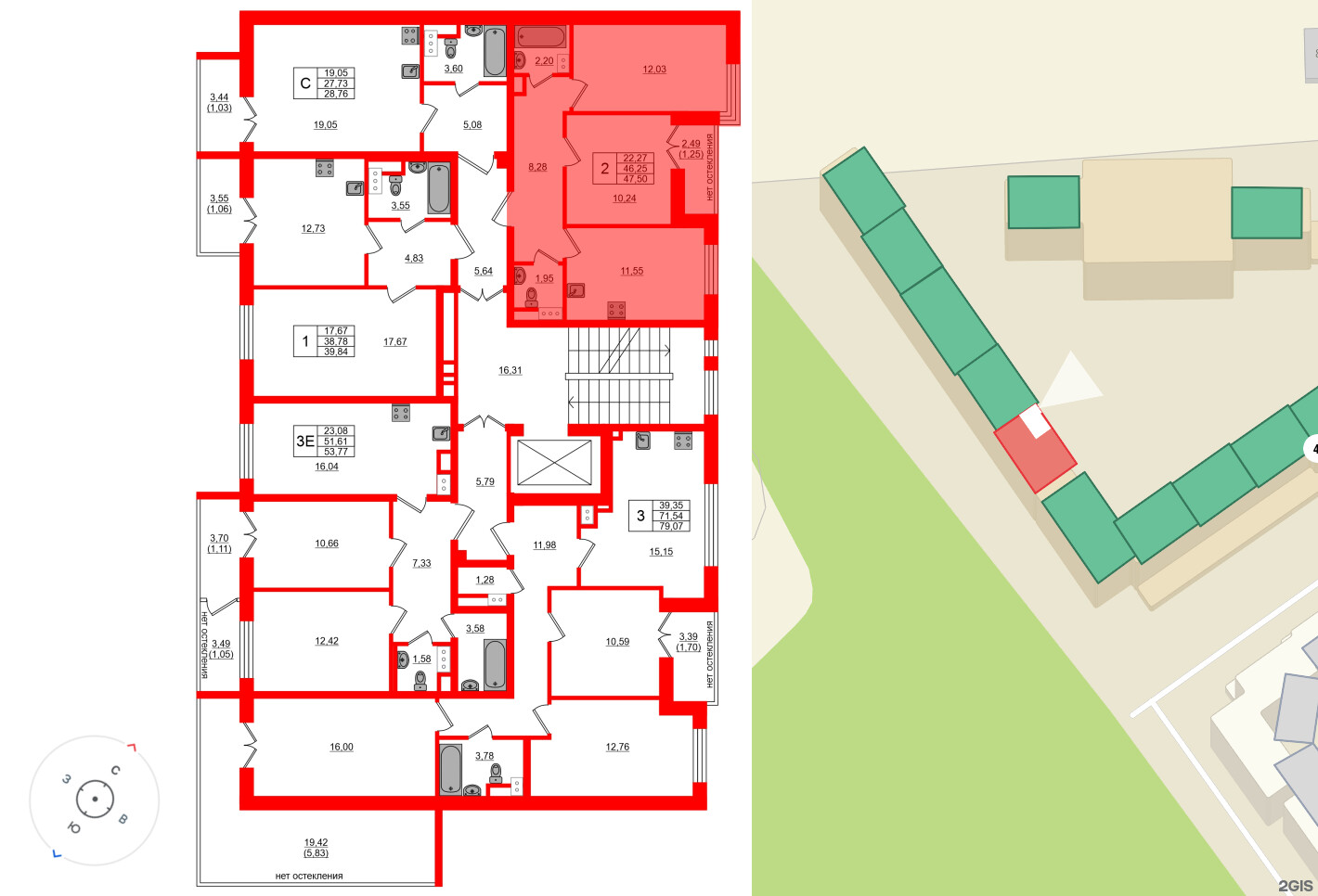 Квартира в ЖК Сертолово Парк, 2 комнатная, 47.5 м², 5 этаж