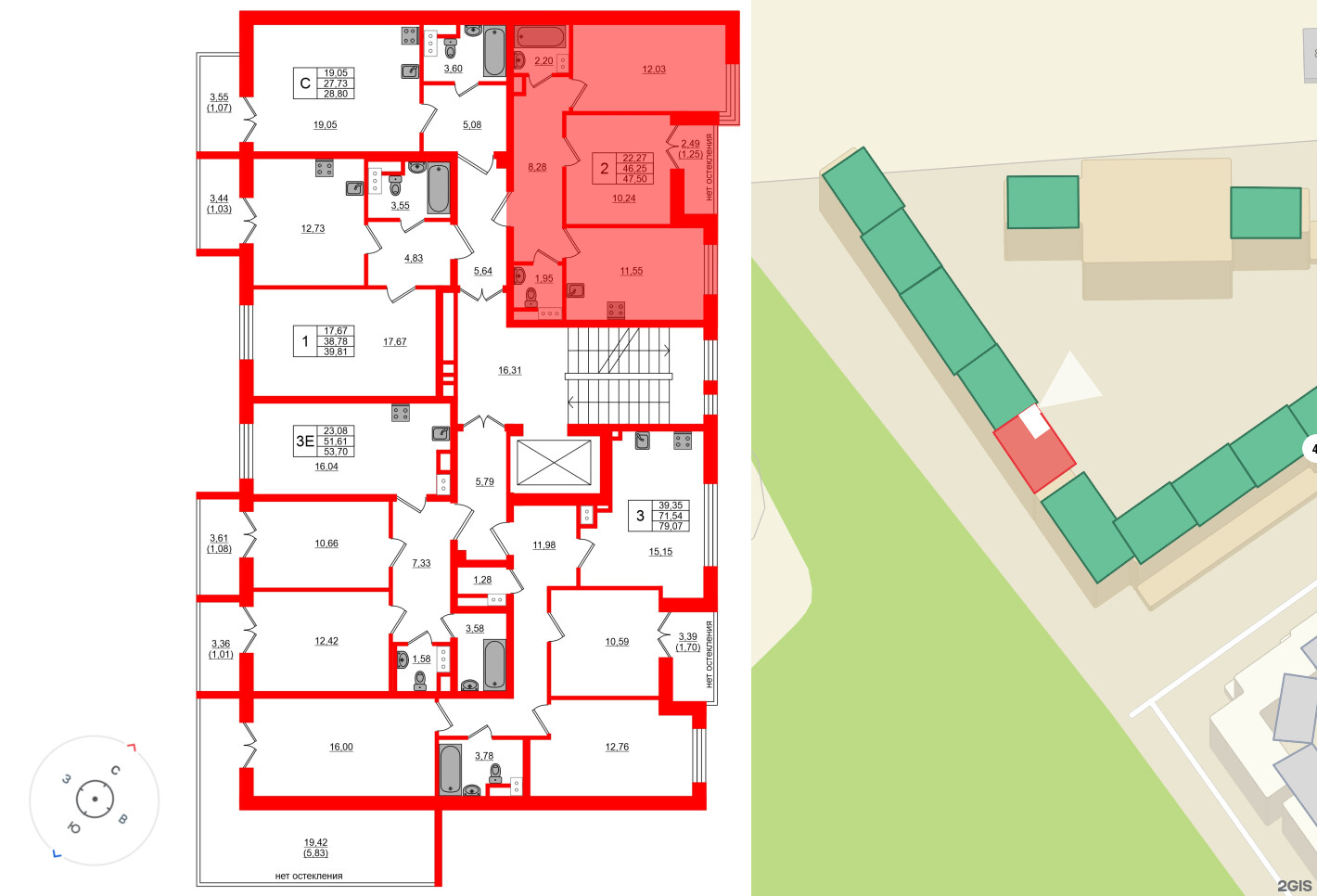 Квартира в ЖК Сертолово Парк, 2 комнатная, 47.5 м², 6 этаж