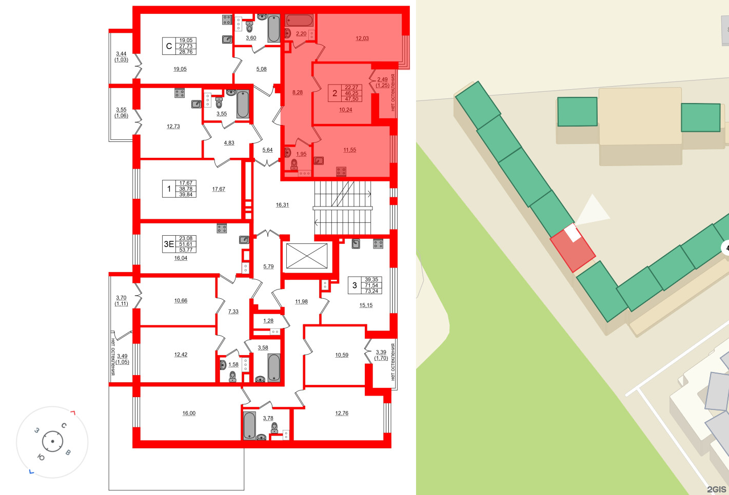 Квартира в ЖК Сертолово Парк, 2 комнатная, 47.5 м², 7 этаж