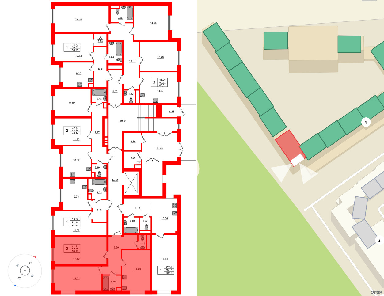 Квартира в ЖК Сертолово Парк, 2 комнатная, 59.45 м², 1 этаж