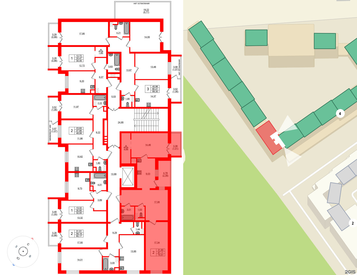 Квартира в ЖК Сертолово Парк, 2 комнатная, 70.51 м², 5 этаж