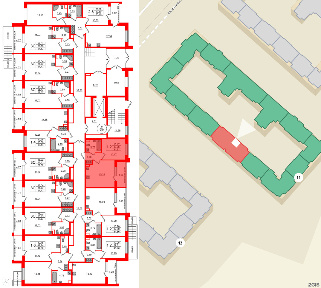 Квартира в ЖК Univer City, 1 комнатная, 32.26 м², 1 этаж