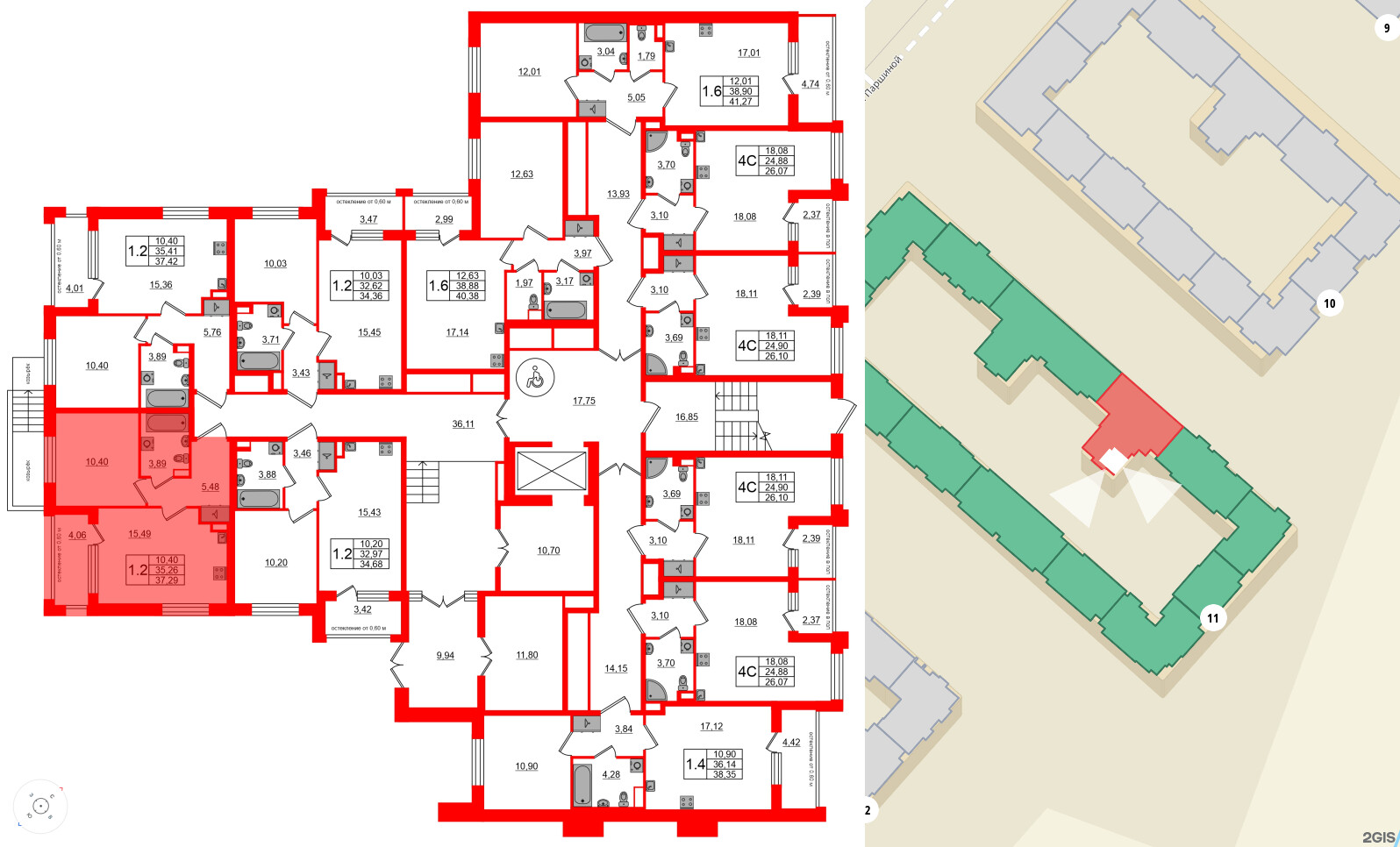 Квартира в ЖК Univer City, 1 комнатная, 35.26 м², 1 этаж