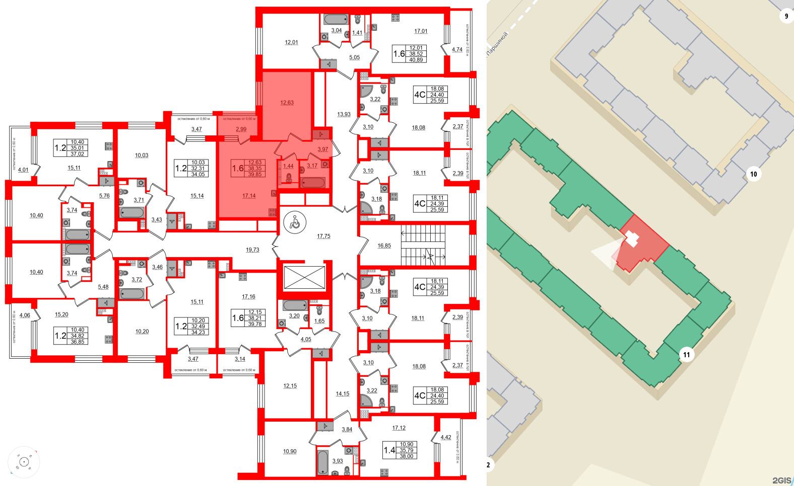 Квартира в ЖК Univer City, 1 комнатная, 38.35 м², 4 этаж