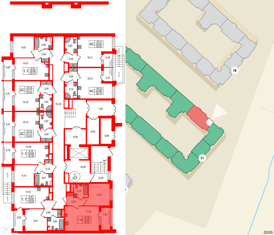 Квартира в ЖК Univer City, 1 комнатная, 34.28 м², 1 этаж