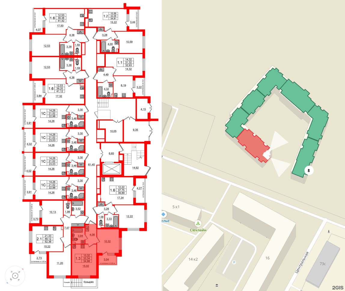 Квартира в ЖК Univer City, 1 комнатная, 32.6 м², 1 этаж
