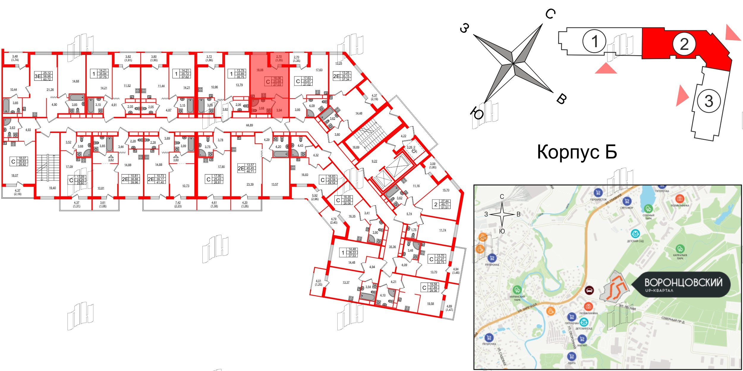 Квартира в ЖК Квартал «Воронцовский», студия, 27.03 м², 2 этаж