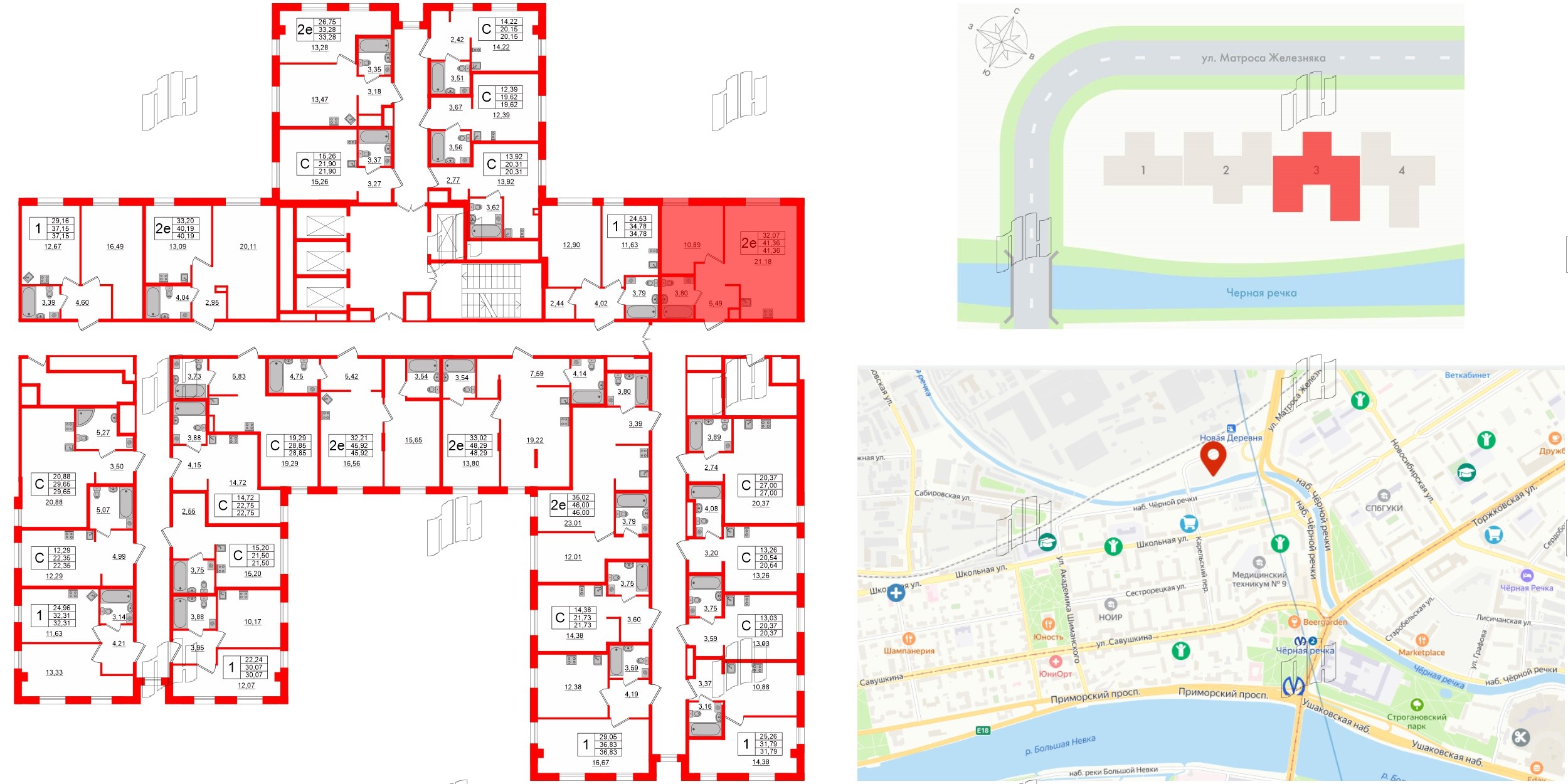 Апартаменты в ЖК «Зум Черная речка», 1 комнатные, 41.36 м², 7 этаж
