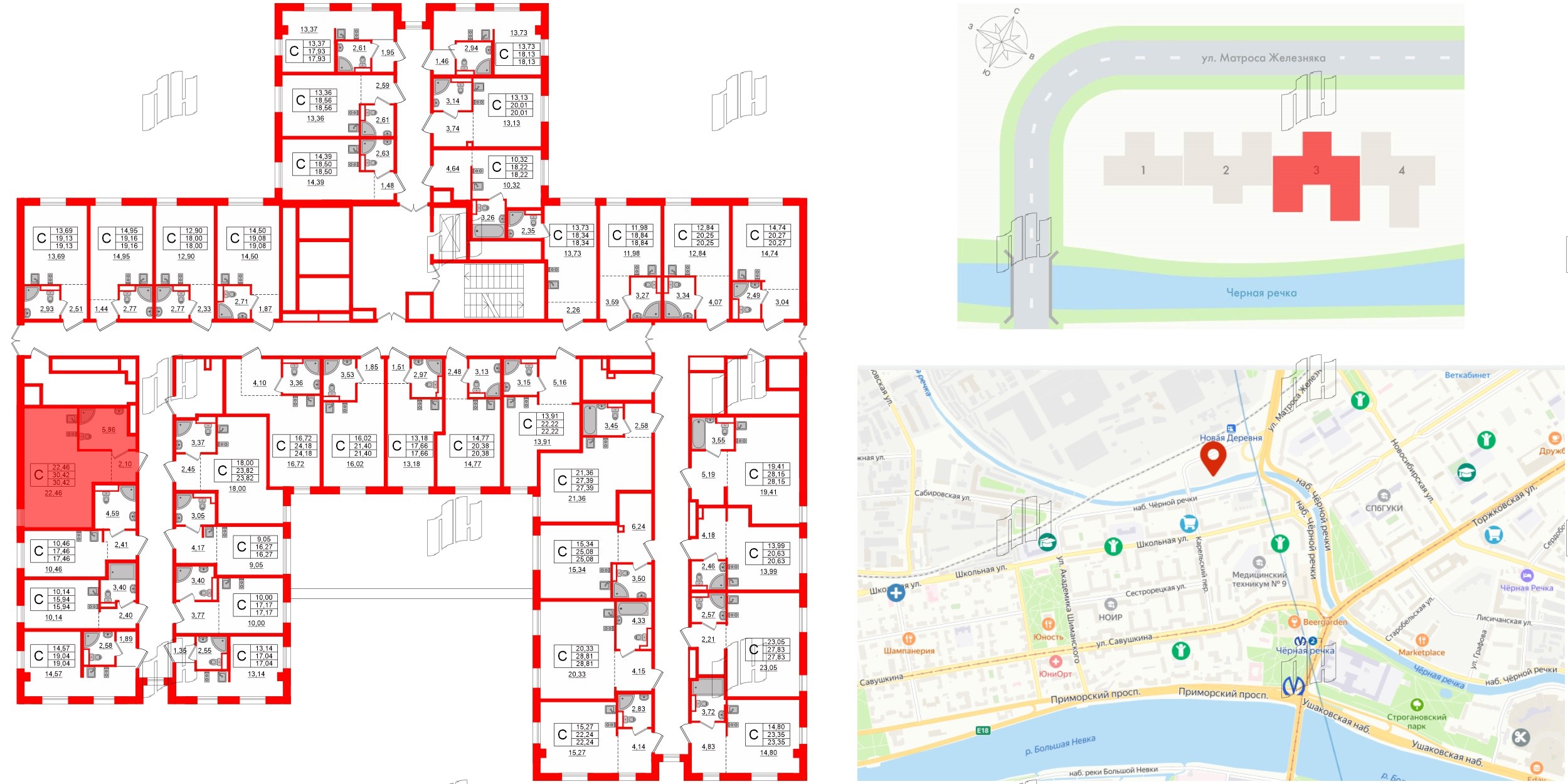 Апартаменты в ЖК ZOOM Черная речка, студия, 30.42 м², 3 этаж