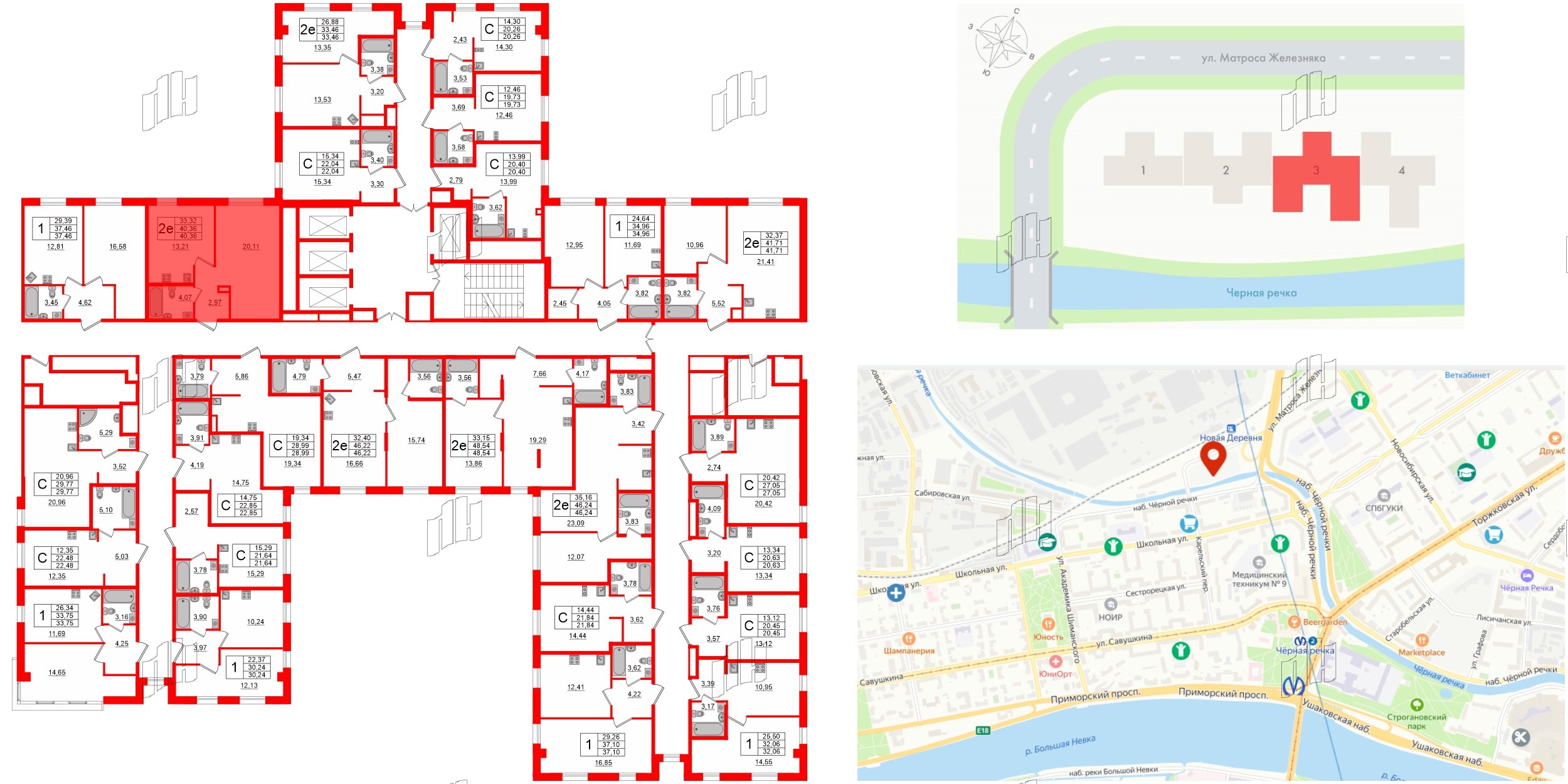 Апартаменты в ЖК «Зум Черная речка», 1 комнатные, 40.36 м², 10 этаж