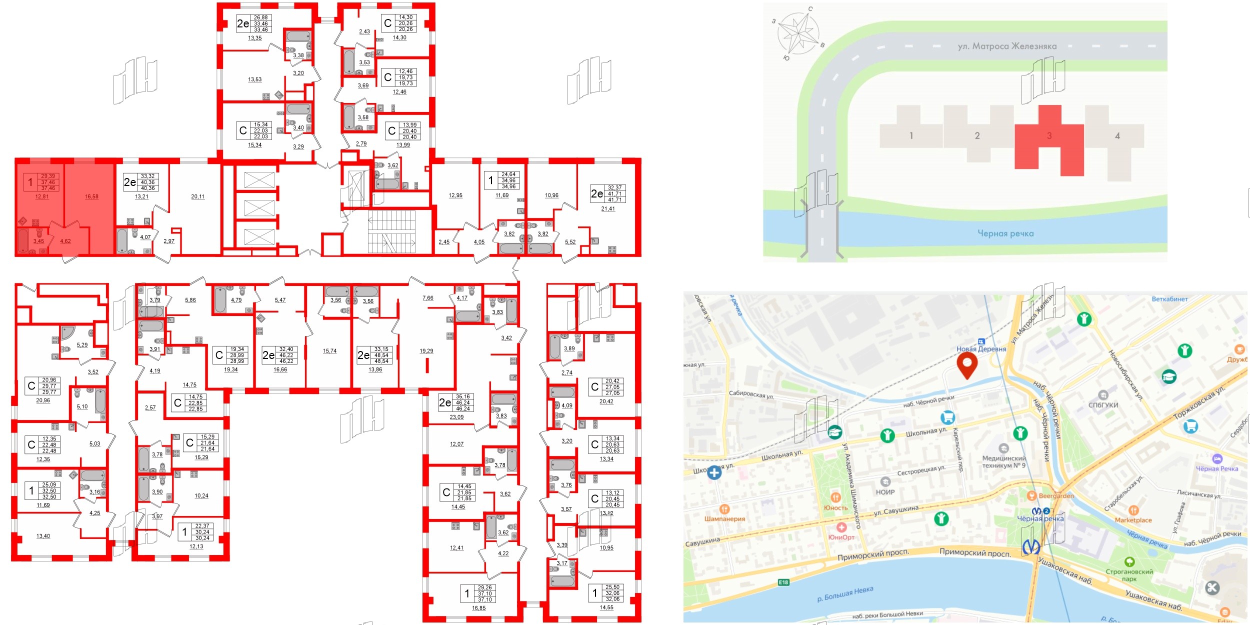 Апартаменты в ЖК «Зум Черная речка», 1 комнатные, 37.46 м², 12 этаж